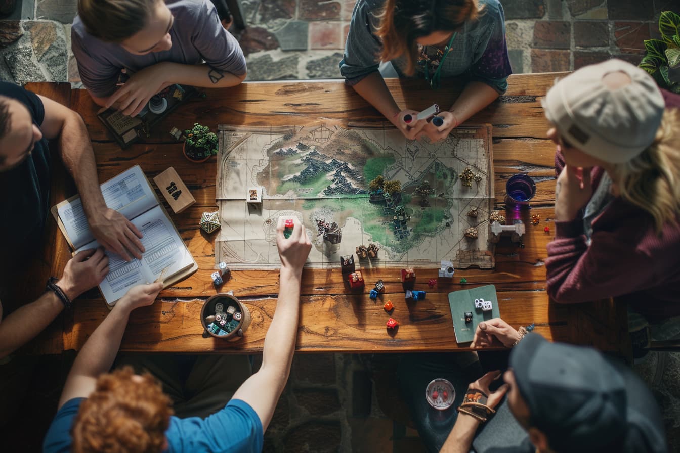 tabletop roleplay gamers playing dungeons and dragons together
