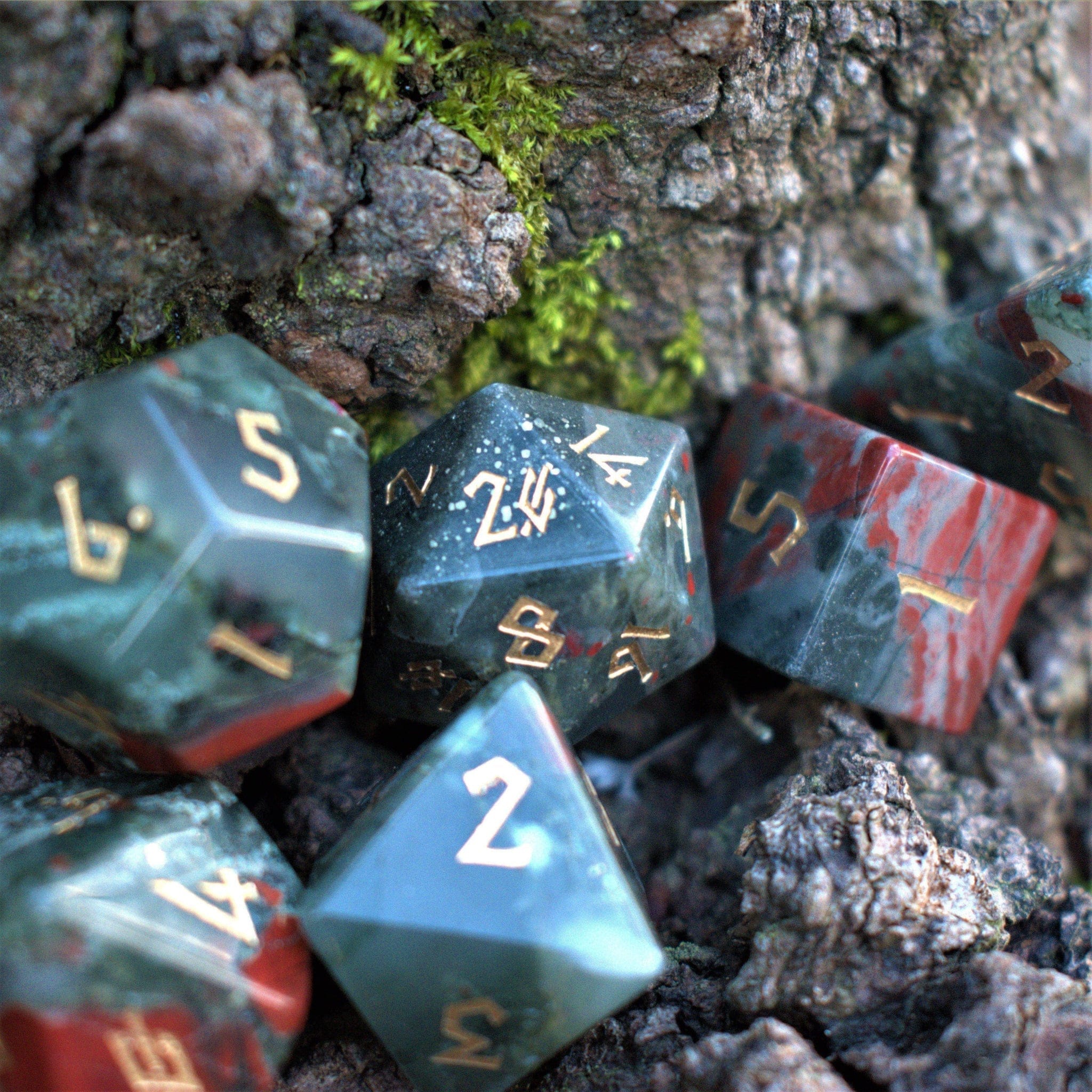 Misty Mountain Gaming Stone/Glass African Bloodstone Stone Dice Set