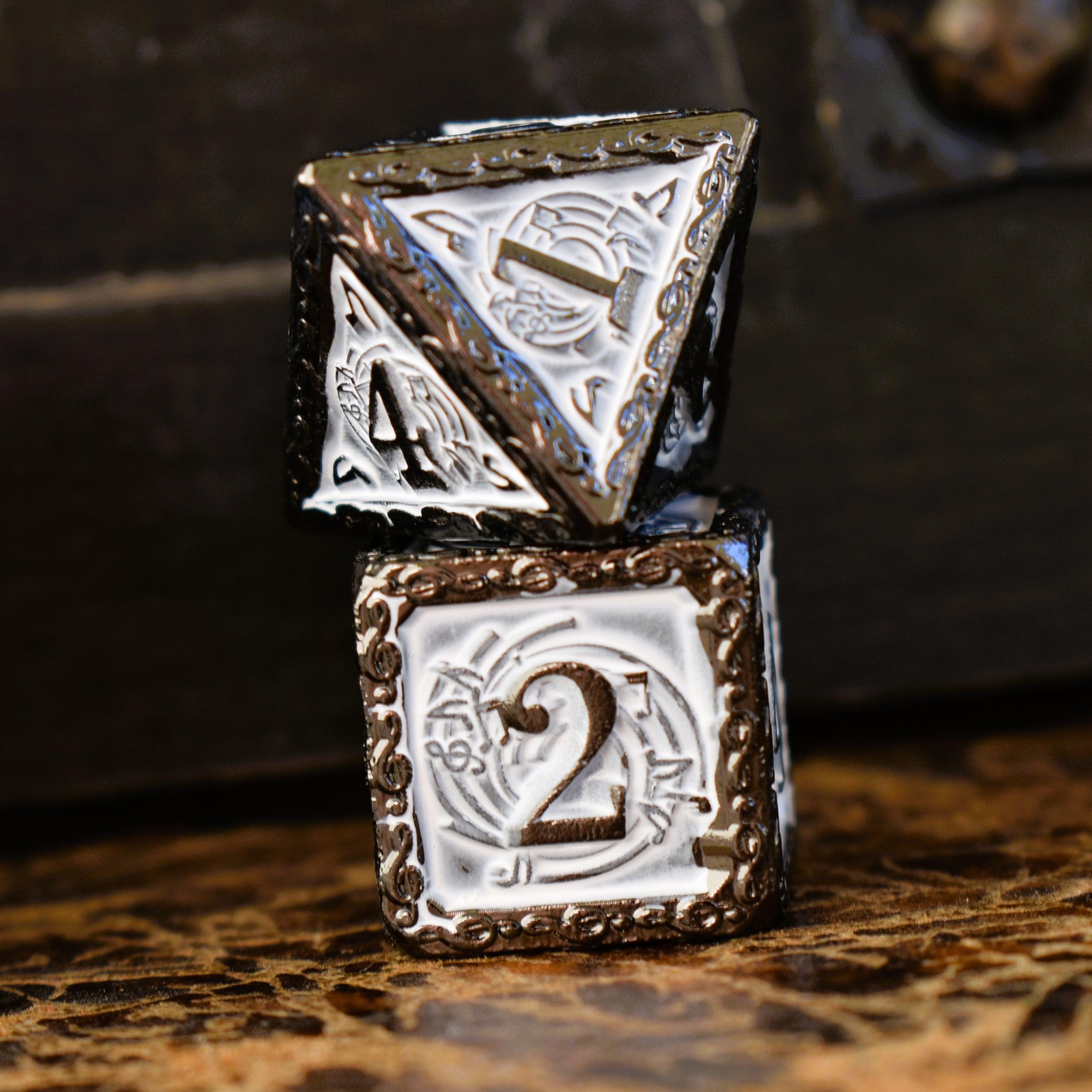 Misty Mountain Gaming Metal Ballad of the Bard Black and White Metal Dice Set