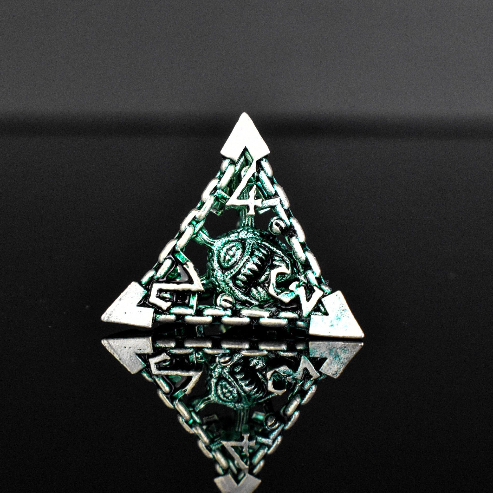 Misty Mountain Gaming hollow Beholder's Gates Hollow Metal Dice Set - Green and Silver