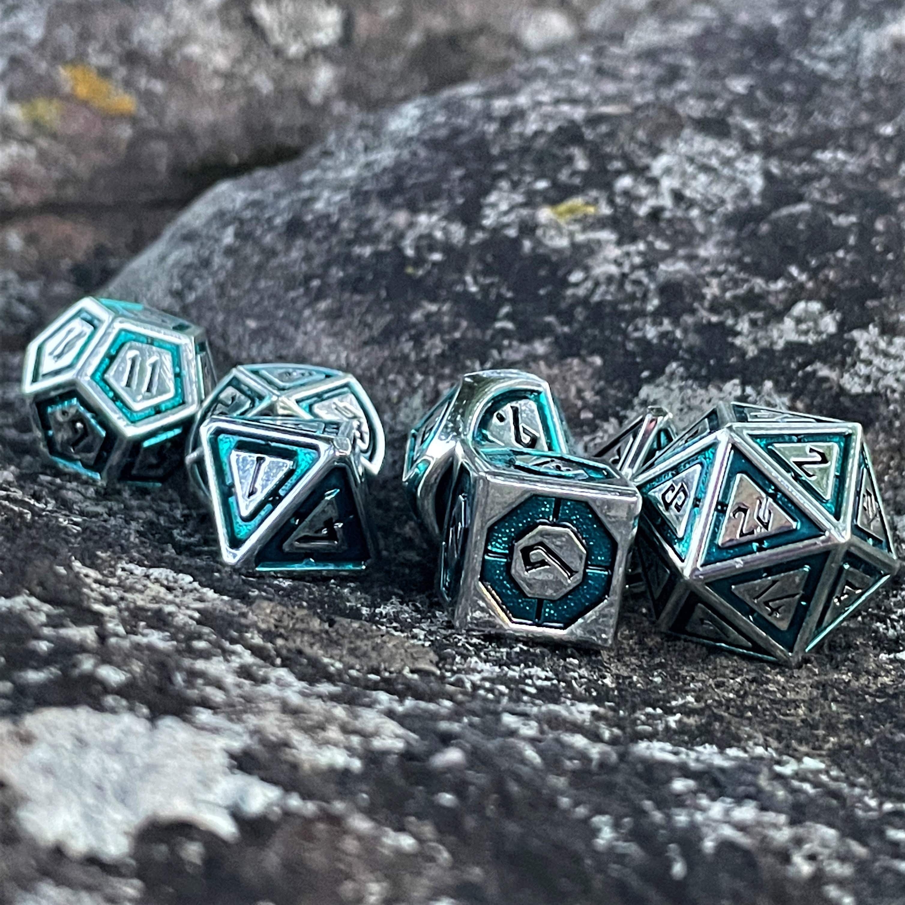 Misty Mountain Gaming Metal Cleric's Domain Aqua And Silver Metal Dice Set