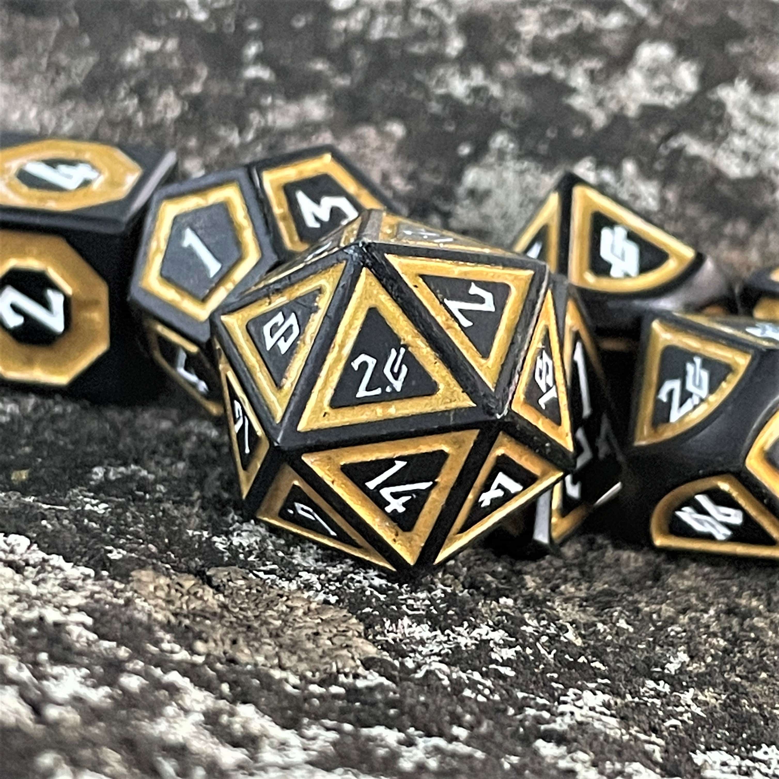 Misty Mountain Gaming Metal Cleric's Shadow Domain Black And Gold Metal Dice Set