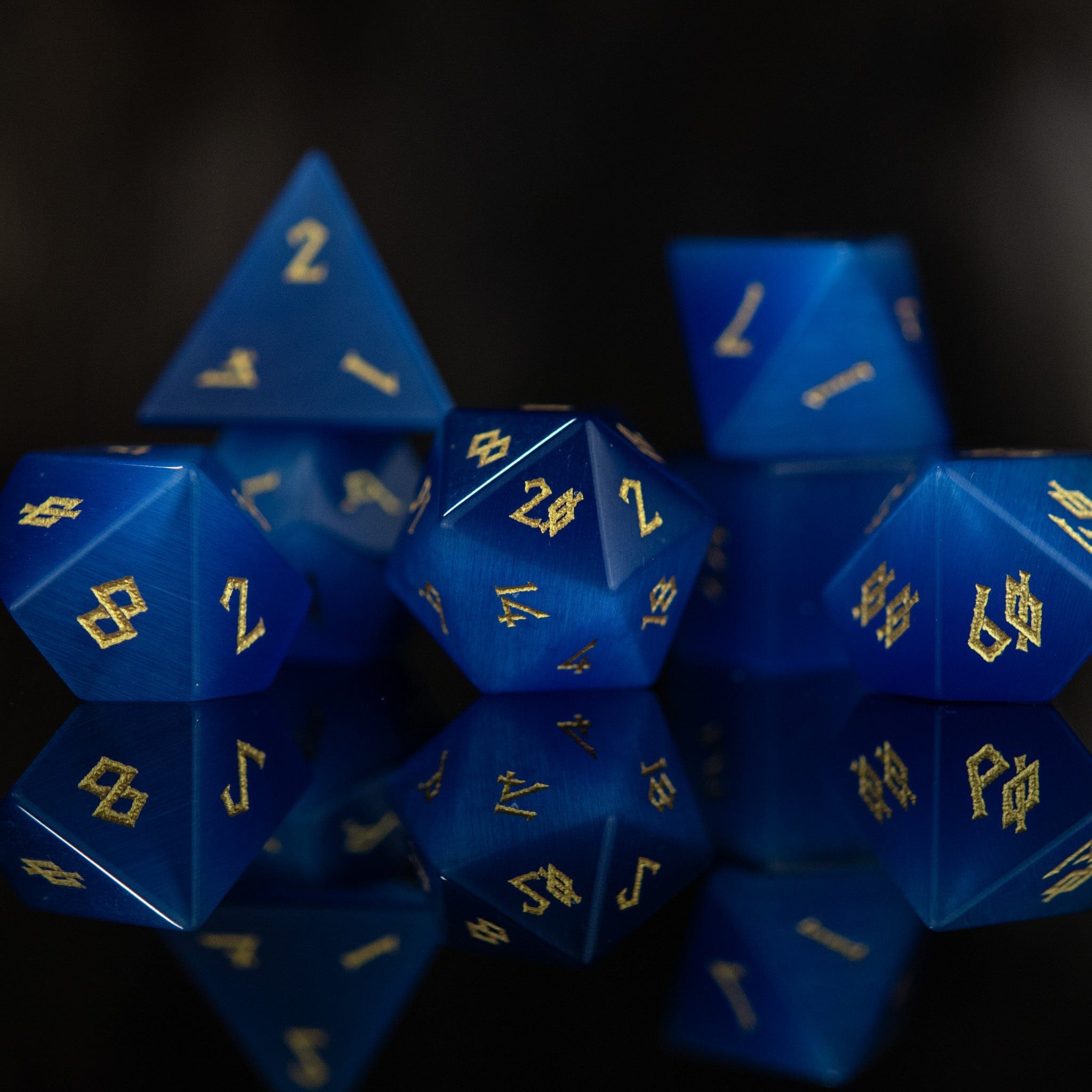 Misty Mountain Gaming Stone/Glass Deep Blue Cat's Eye Stone Dice Set
