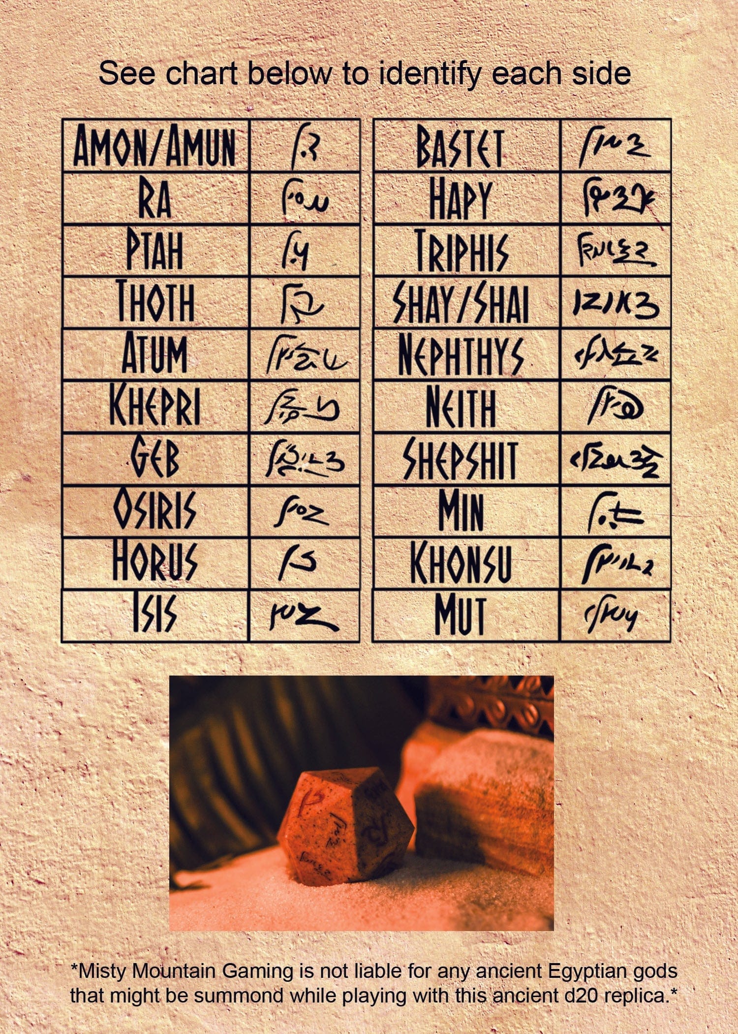 Misty Mountain Gaming Dice Demotic Limestone 30mm d20 - Dice Around the World Collection