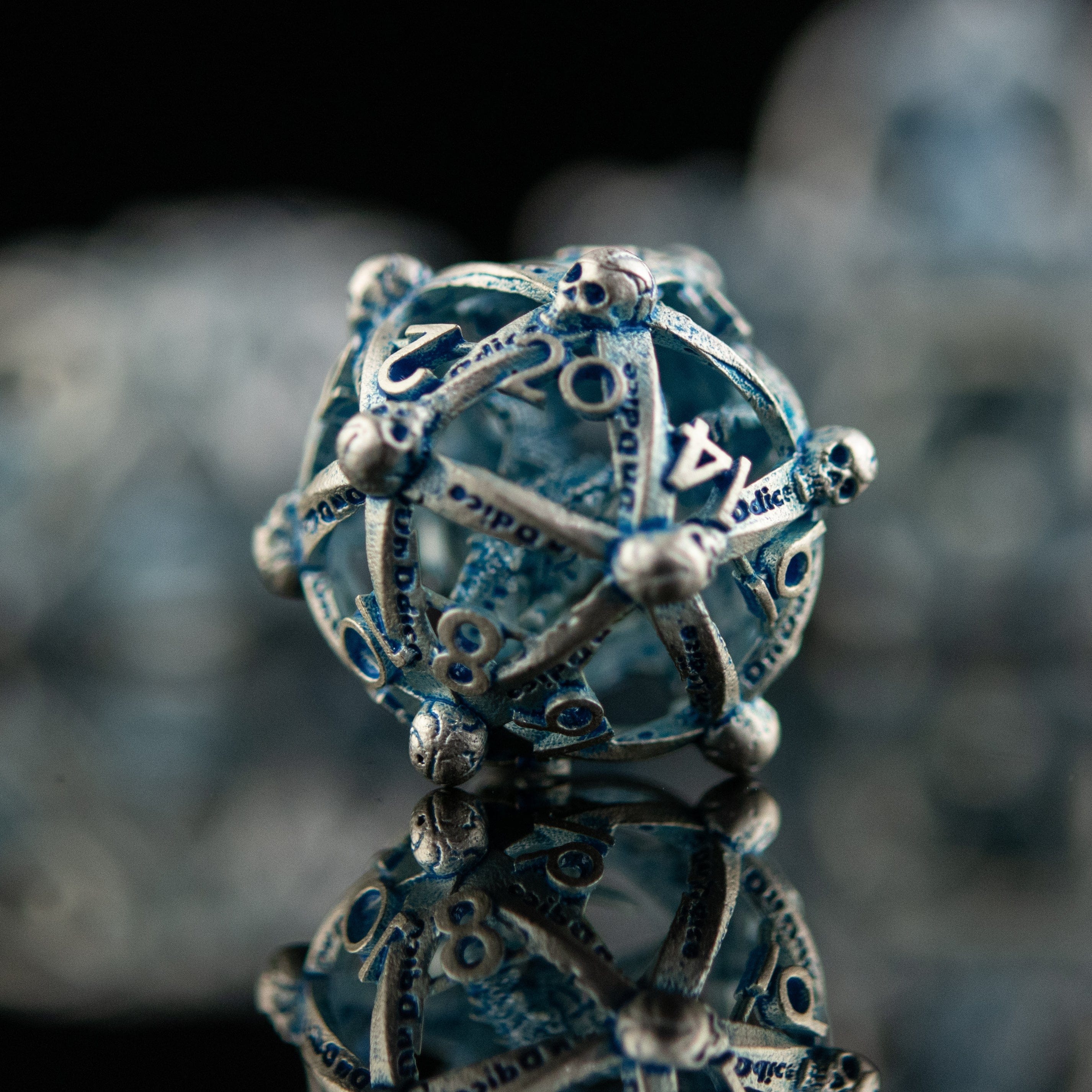 Misty Mountain Gaming hollow Draco Immortui Hollow Metal Dice Set - Aqua and Silver