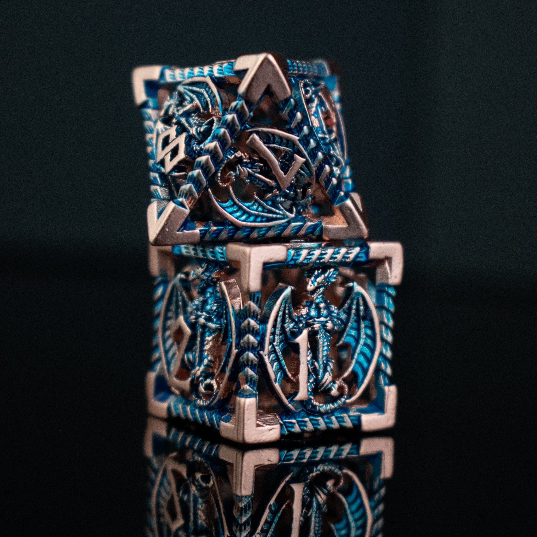 Misty Mountain Gaming hollow Dragonguard Hollow Metal Dice Set - Cobalt and Bronze