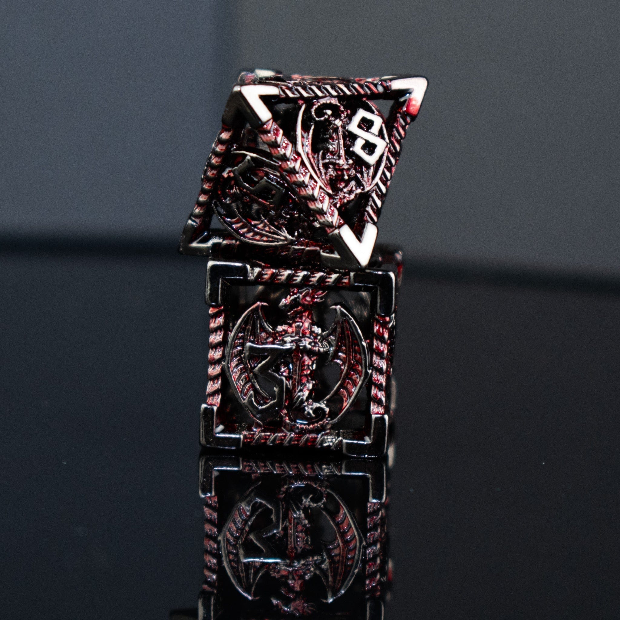 Misty Mountain Gaming hollow Dragonguard Hollow Metal Dice Set - Crimson and Shadow