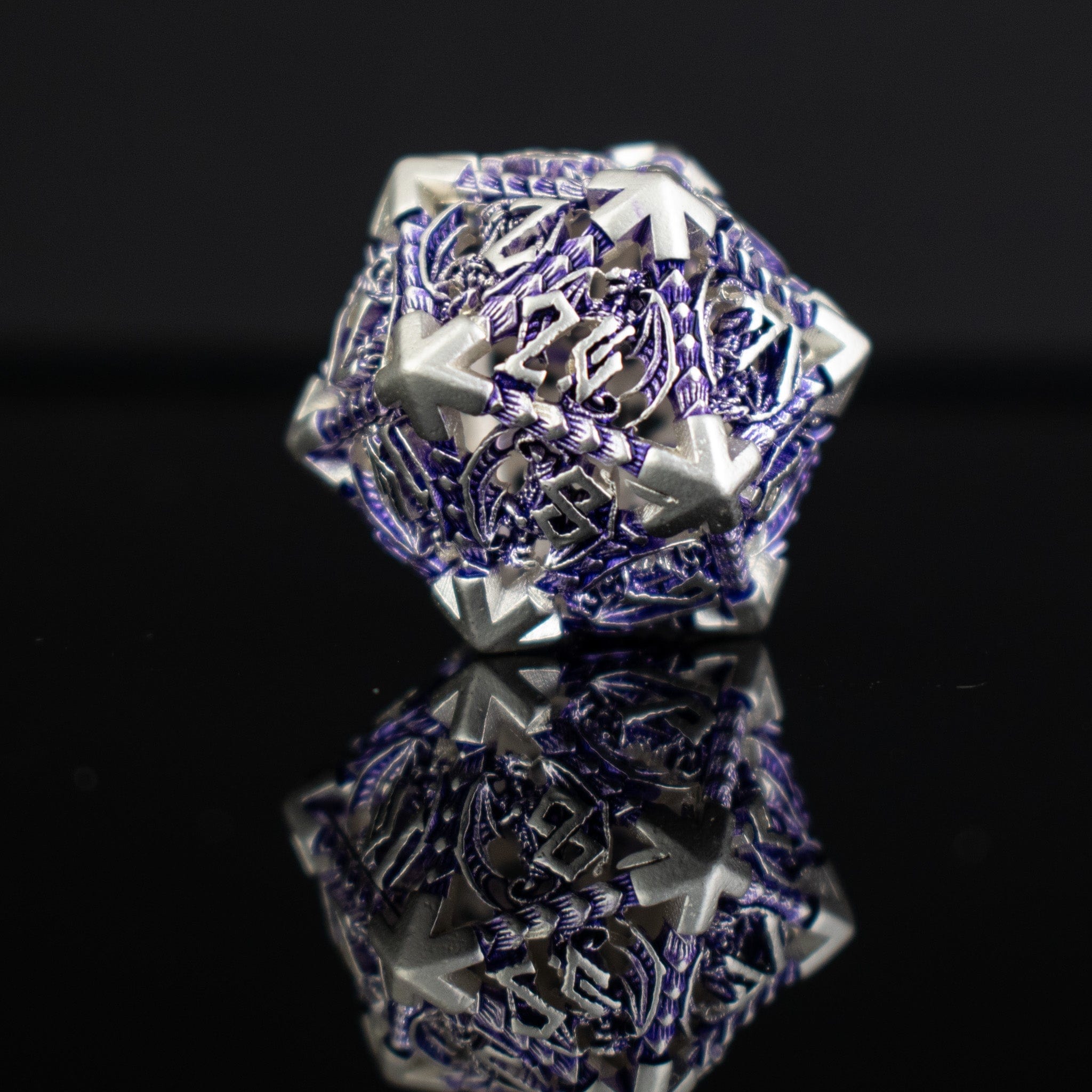 Misty Mountain Gaming hollow Dragonguard Hollow Metal Dice Set - Purple and Silver