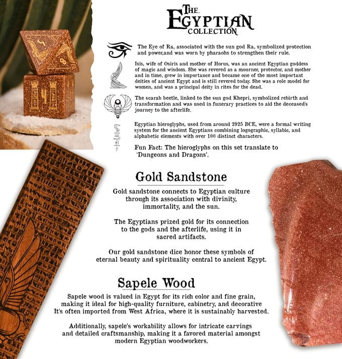 Misty Mountain Gaming Dice Egyptian Gold Sandstone Stone Dice Set - Dice Around the World Collection