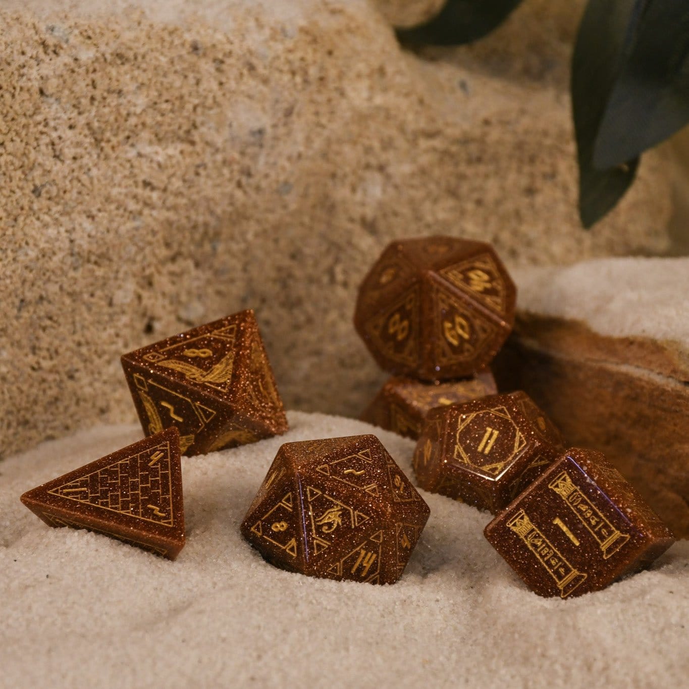 Misty Mountain Gaming Dice Egyptian Gold Sandstone Stone Dice Set - Dice Around the World Collection