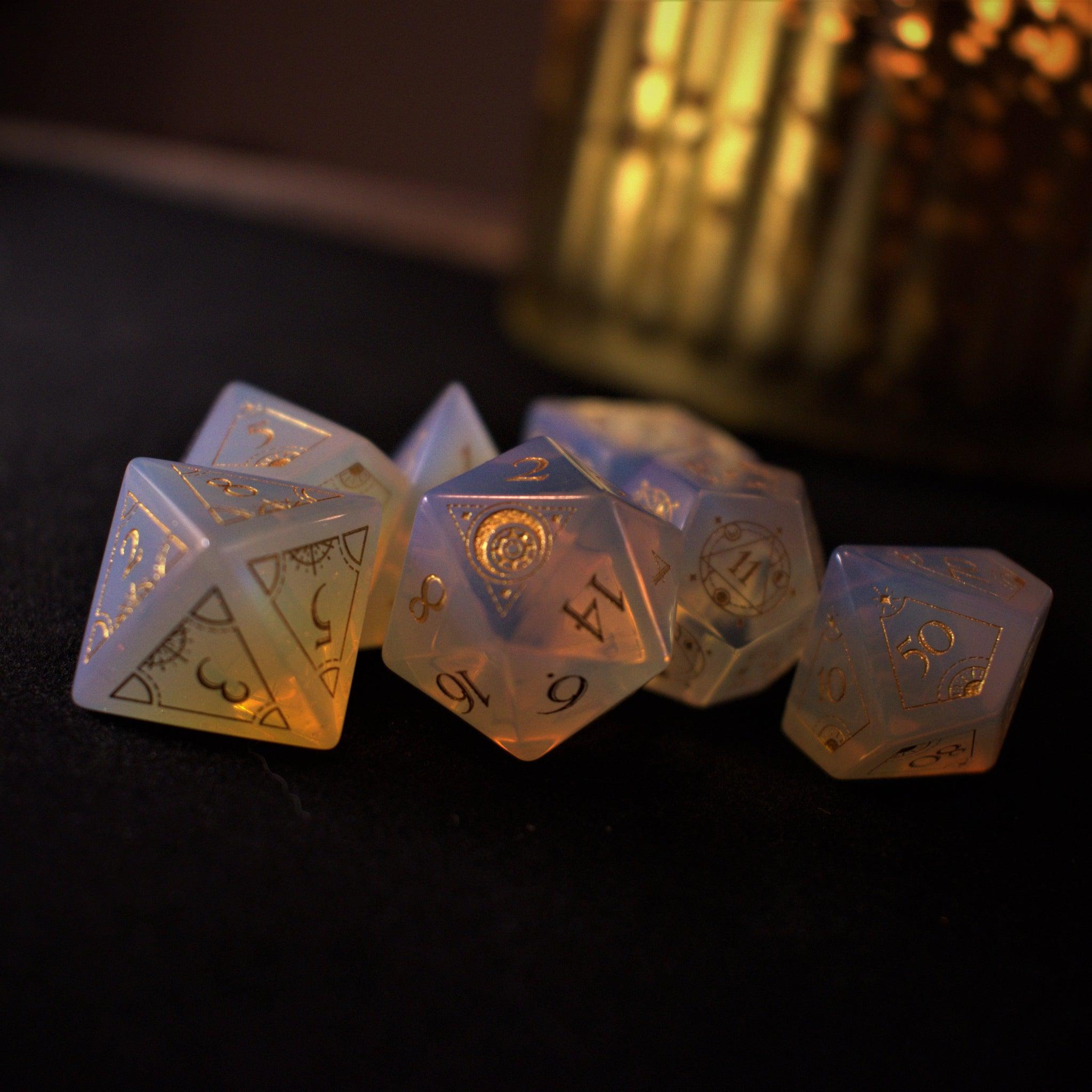 Misty Mountain Gaming Stone/Glass Fabled Mark Opalite Stone Dice Set