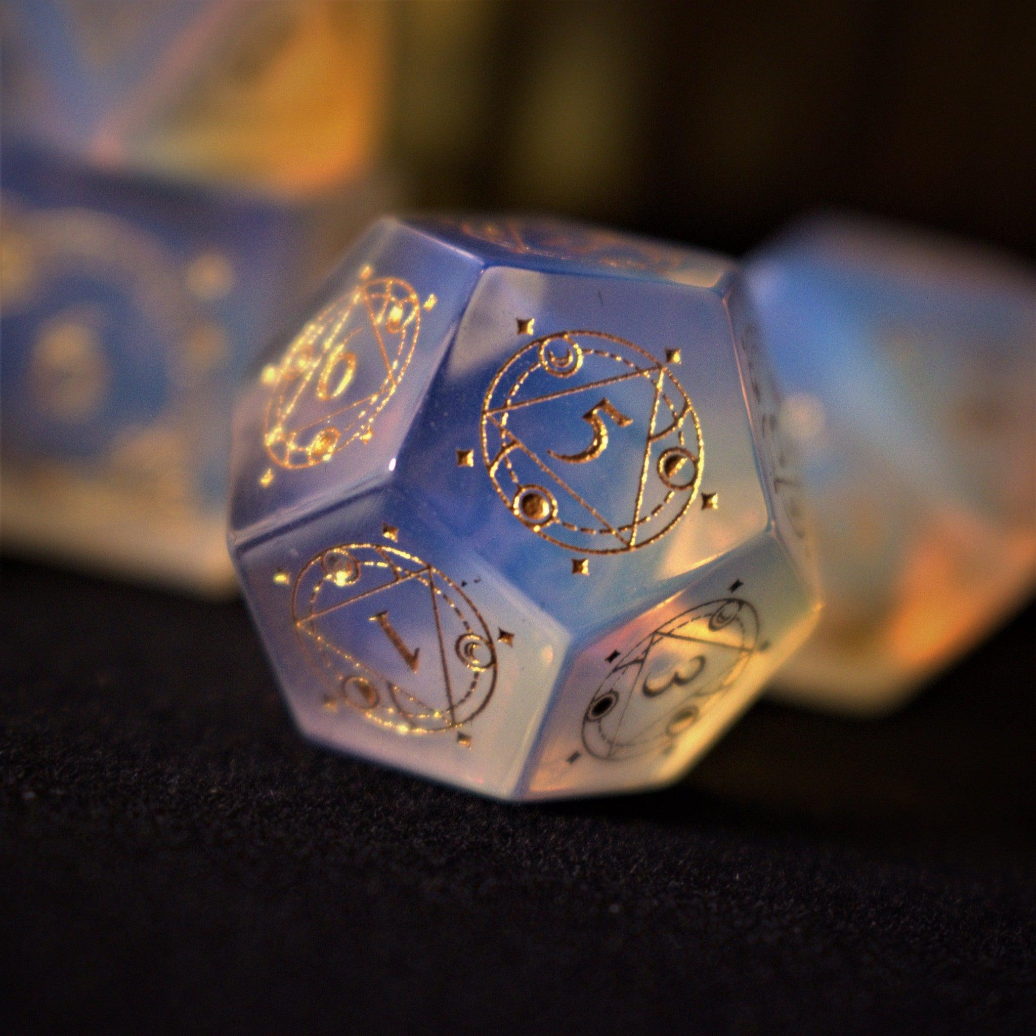Misty Mountain Gaming Stone/Glass Fabled Mark Opalite Stone Dice Set