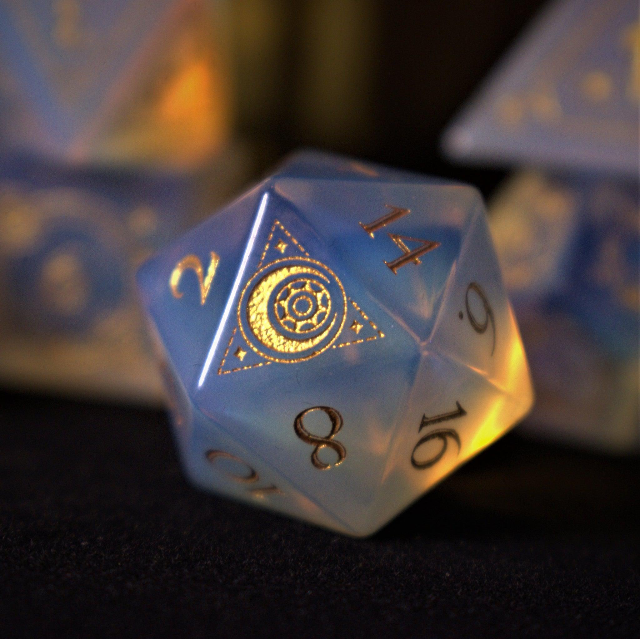 Misty Mountain Gaming Stone/Glass Fabled Mark Opalite Stone Dice Set