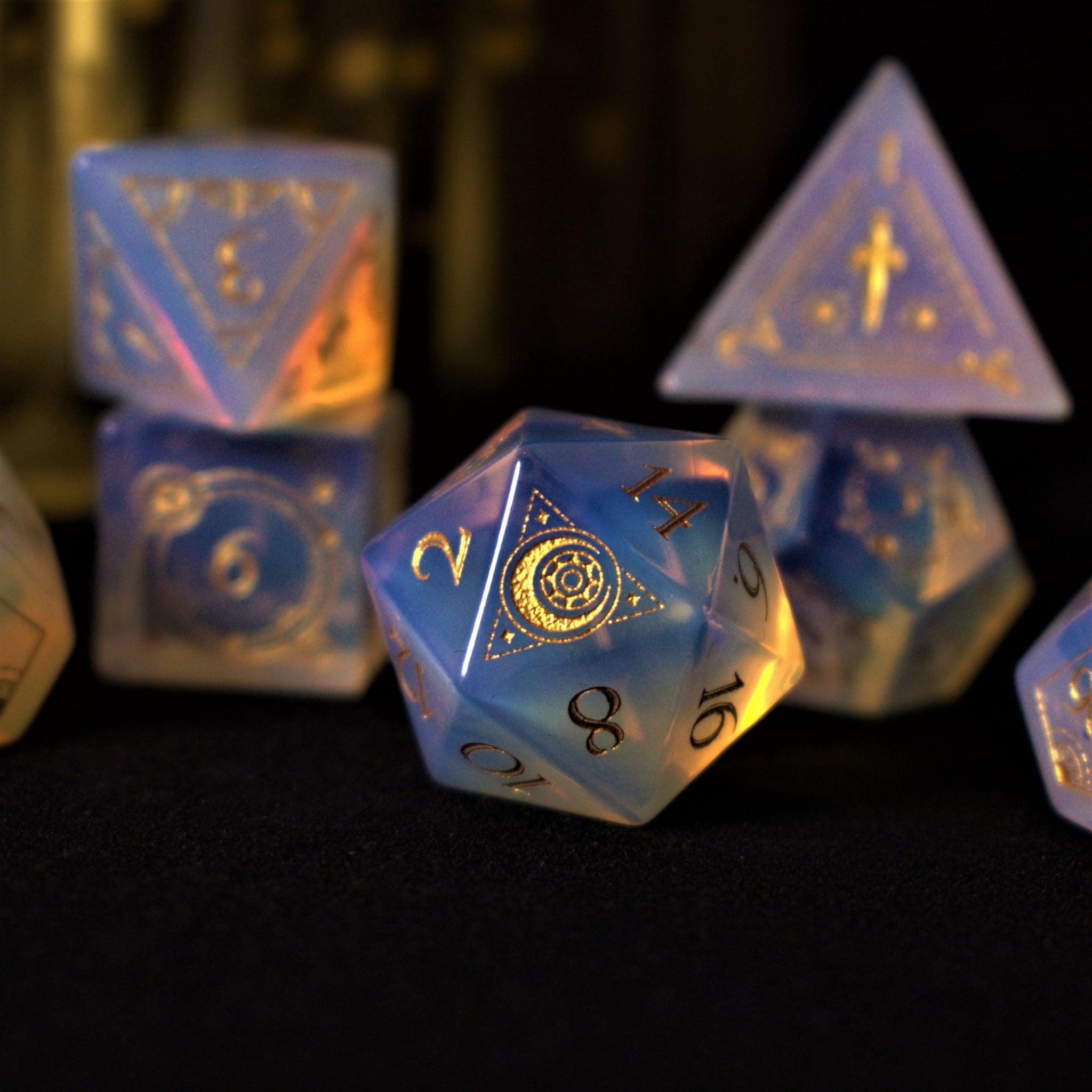Misty Mountain Gaming Stone/Glass Fabled Mark Opalite Stone Dice Set