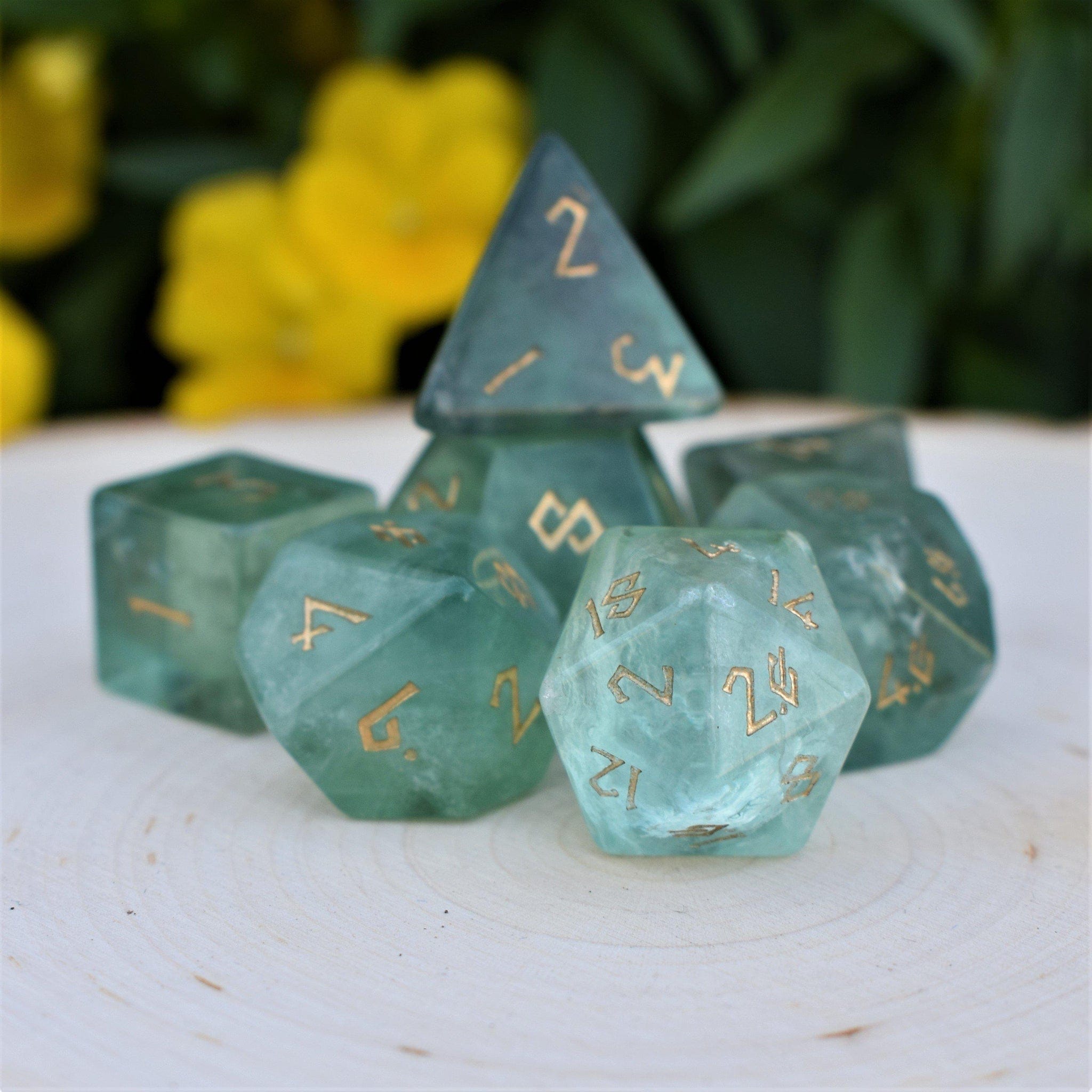Misty Mountain Gaming Stone/Glass Green Fluorite Stone Dice Set