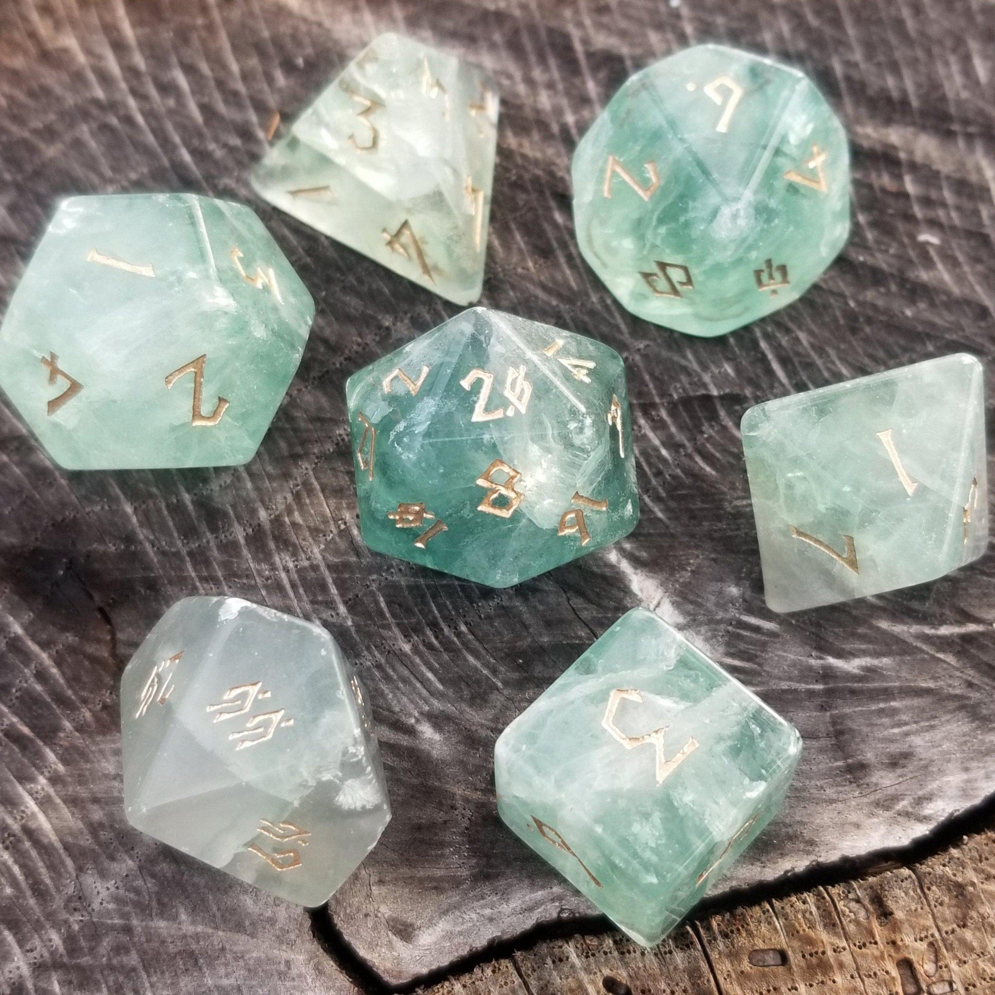 Misty Mountain Gaming Stone/Glass Green Fluorite Stone Dice Set