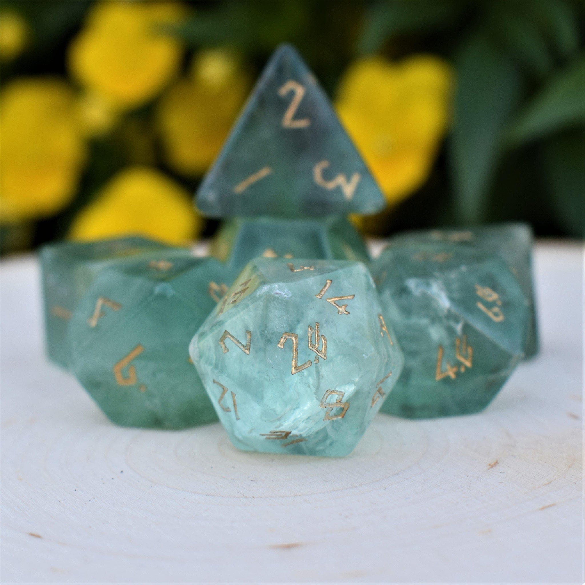 Misty Mountain Gaming Stone/Glass Green Fluorite Stone Dice Set