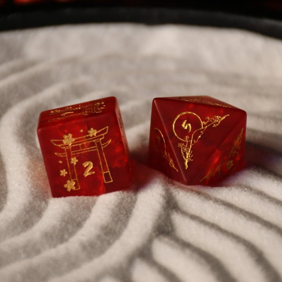 Misty Mountain Gaming Dice Japanese Frosted Red Glass Dice Set - Dice Around the World Collection