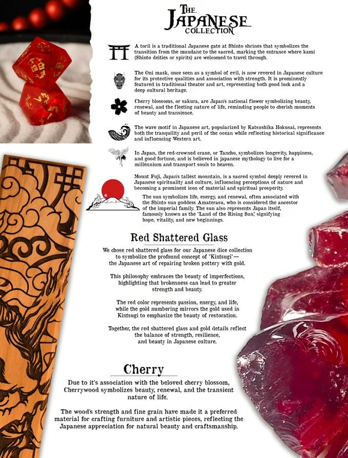 Misty Mountain Gaming Dice Japanese Frosted Red Glass Dice Set - Dice Around the World Collection