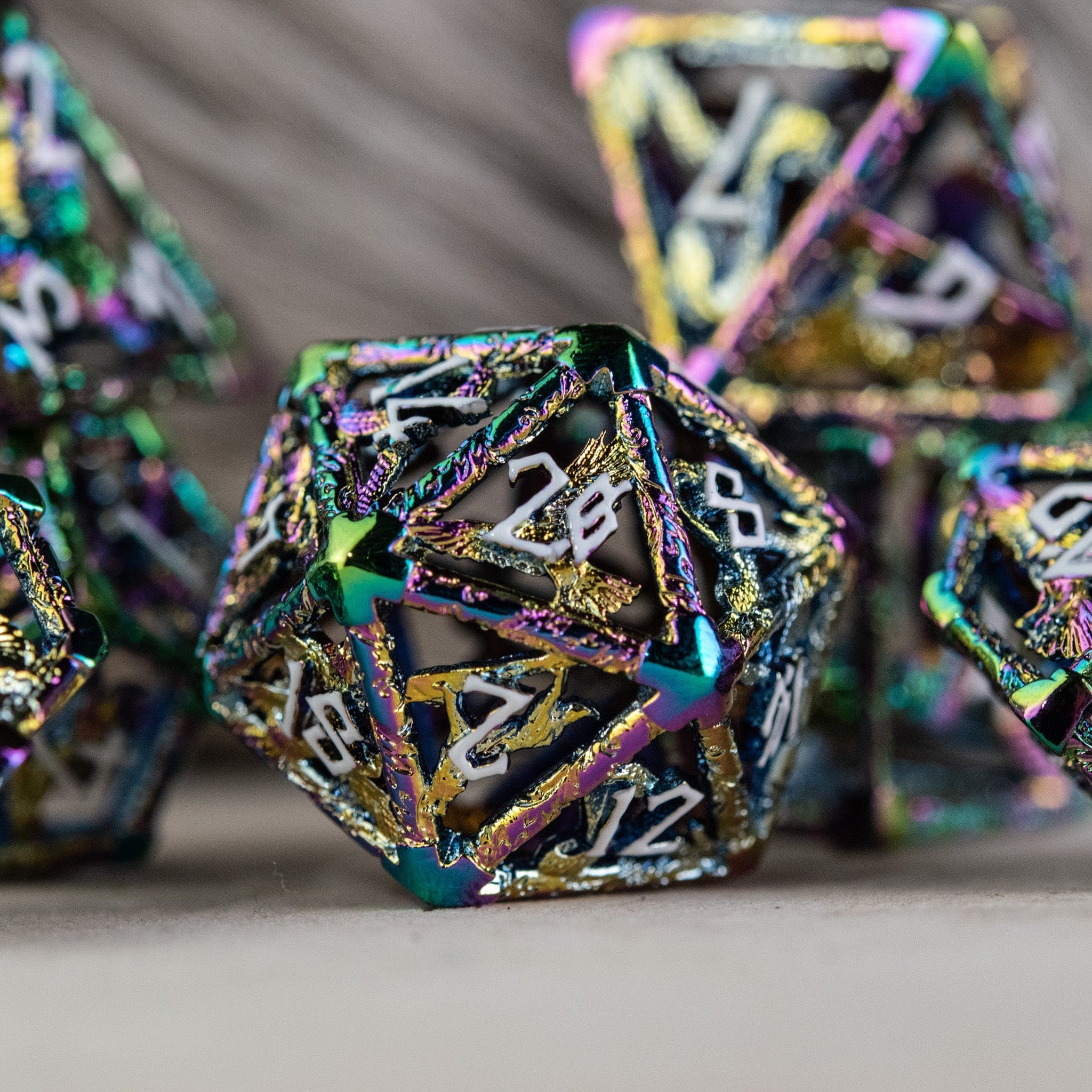 Misty Mountain Gaming hollow Legends of Valhalla - Iridescent and White Hollow Metal Dice Set