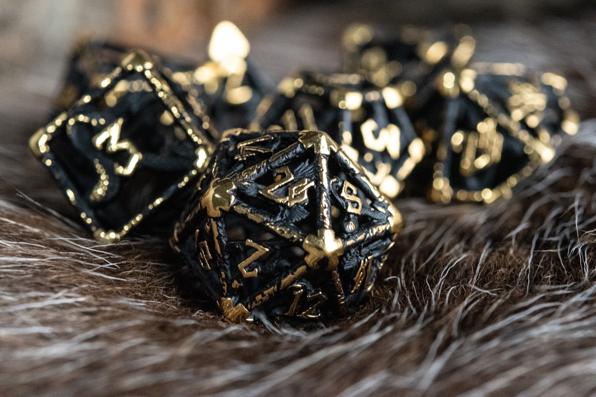 Misty Mountain Gaming DICE Legends of Valhalla - Matte Black and Gold Hollow Metal Dice Set