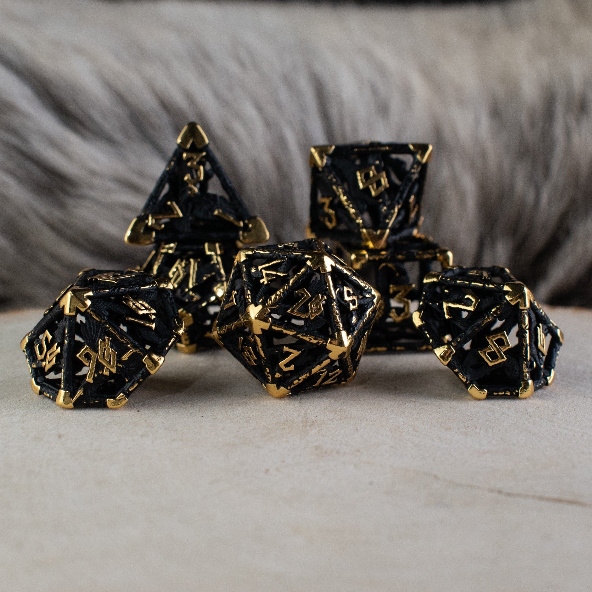 Misty Mountain Gaming DICE Legends of Valhalla - Matte Black and Gold Hollow Metal Dice Set