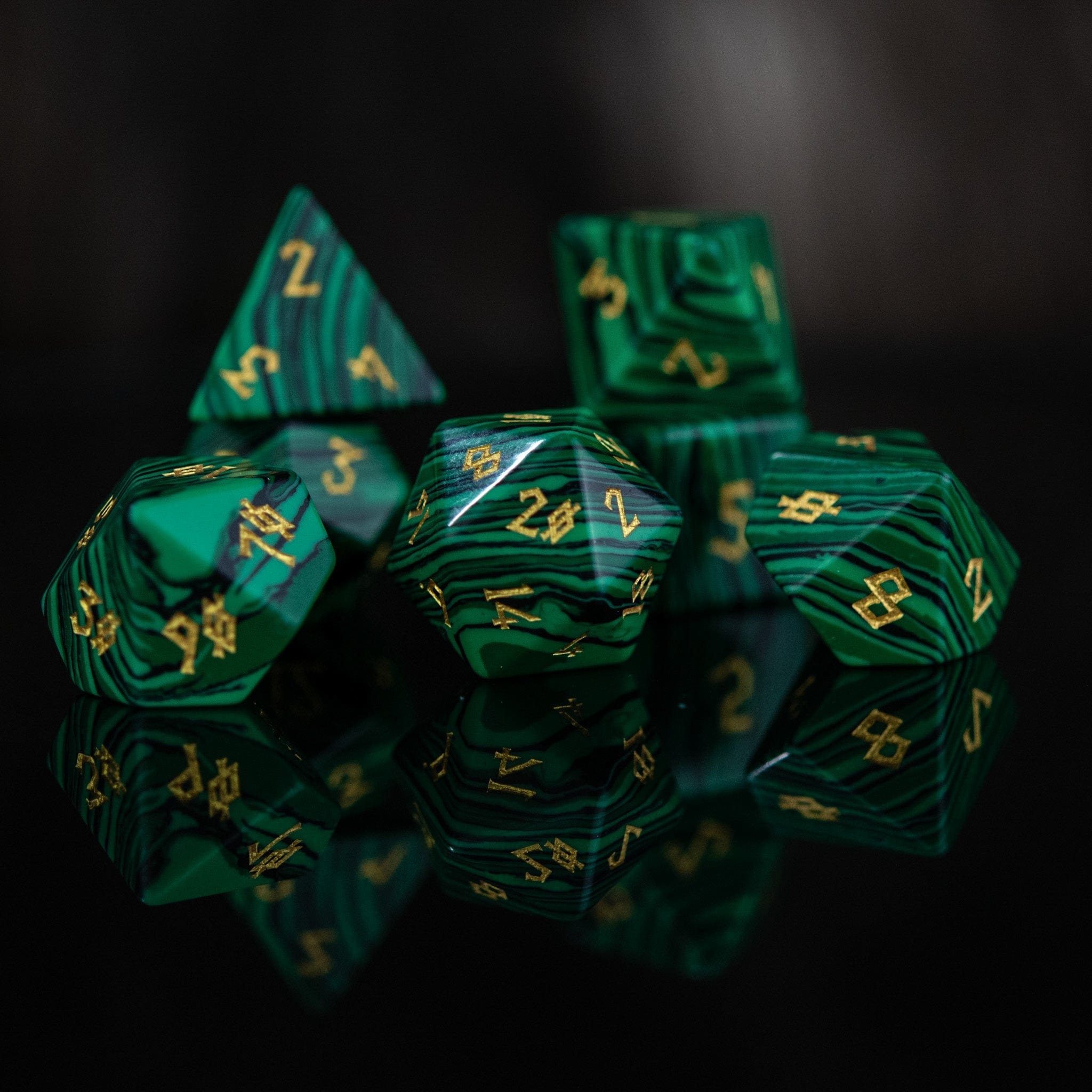 Misty Mountain Gaming Stone/Glass Malachite Stone Dice Set