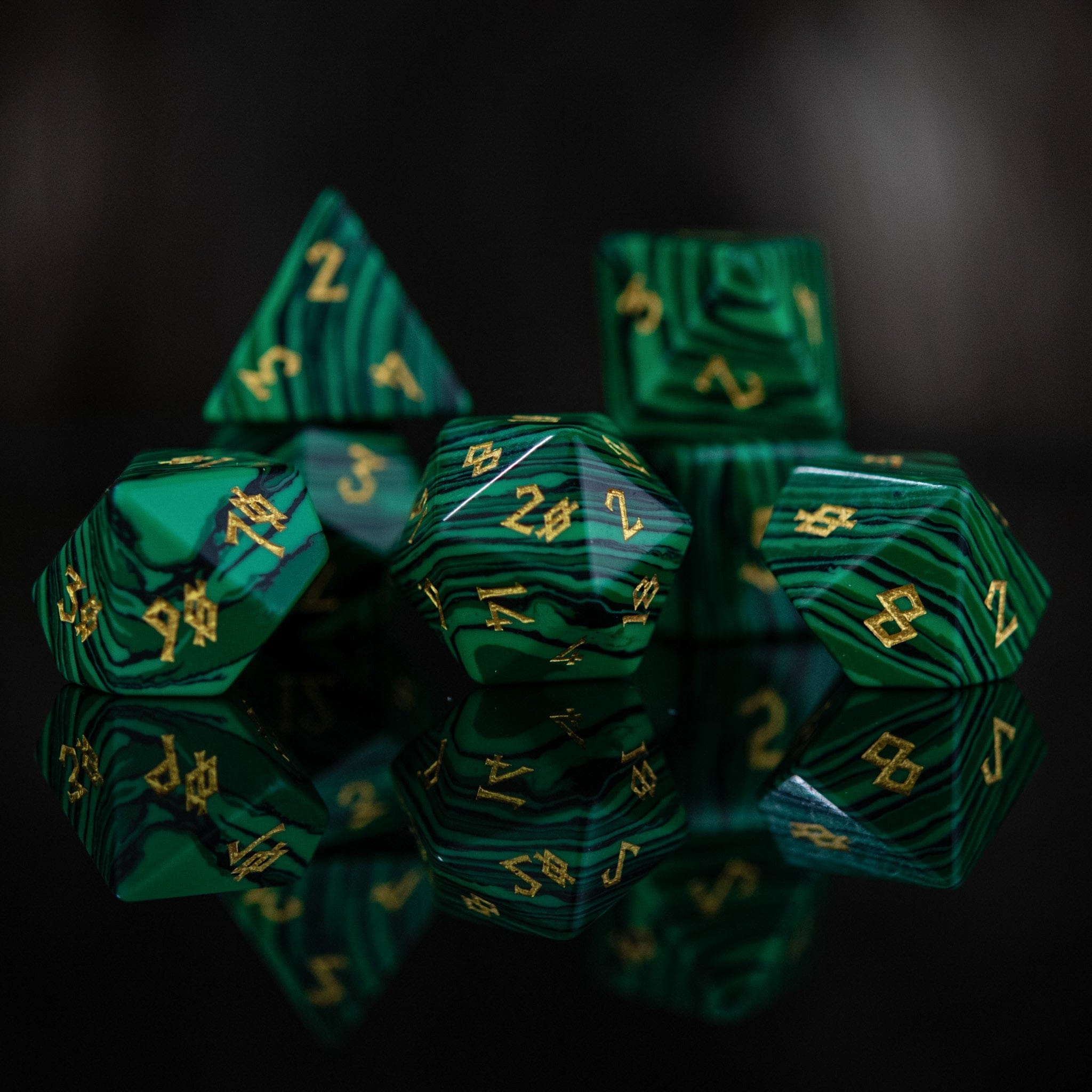 Misty Mountain Gaming Stone/Glass Malachite Stone Dice Set