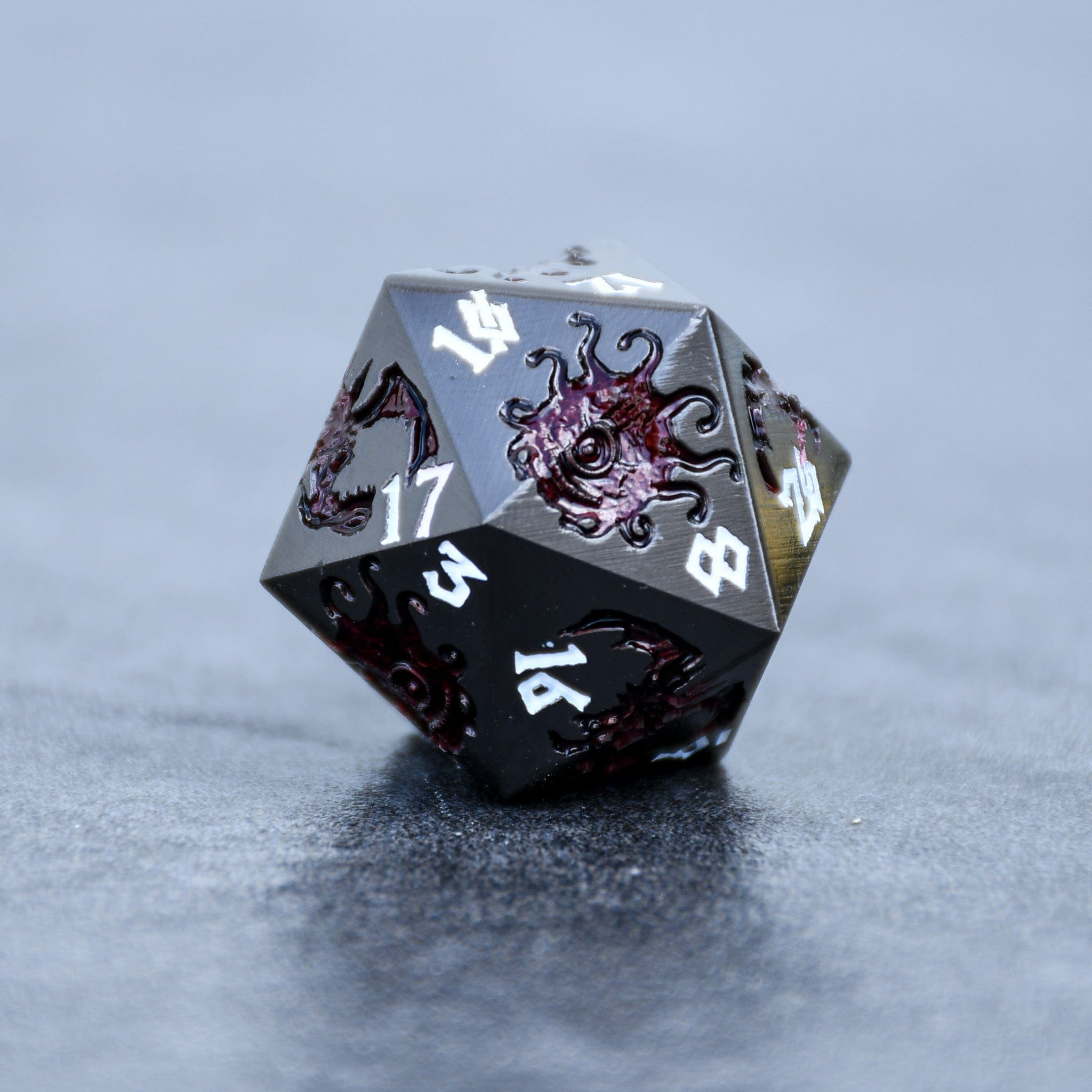 Misty Mountain Gaming Metal Monster Manual Dice - Gunmetal and Crimson