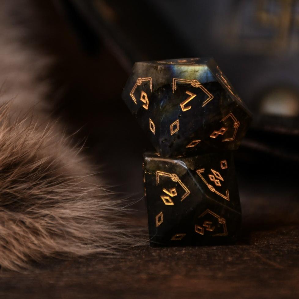Misty Mountain Gaming Dice Nordic Black Labradorite Stone Dice Set - Dice Around the World Collection