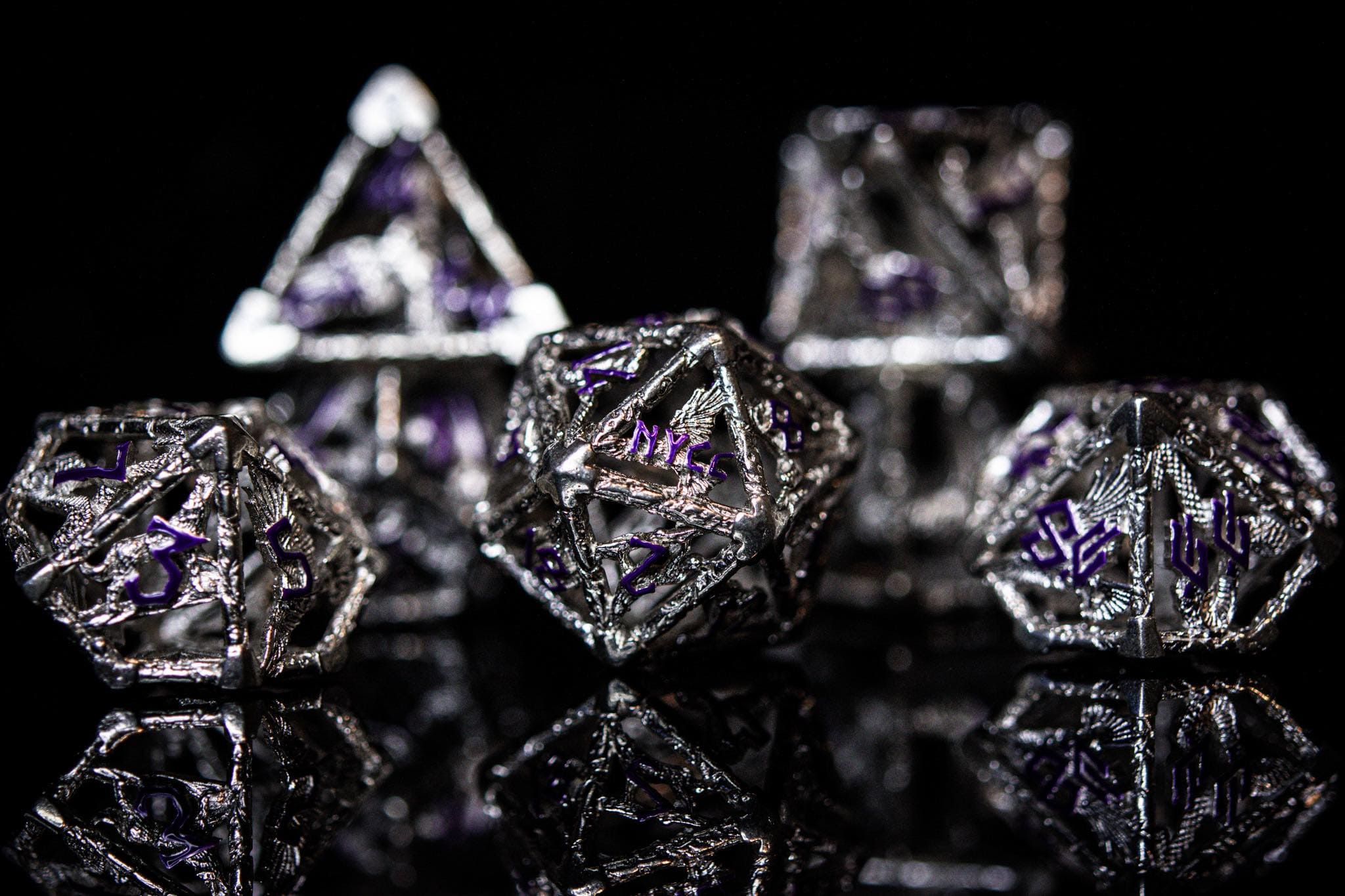 Misty Mountain Gaming hollow NYCC Exclusive Sterling Silver Dice Set - Purple