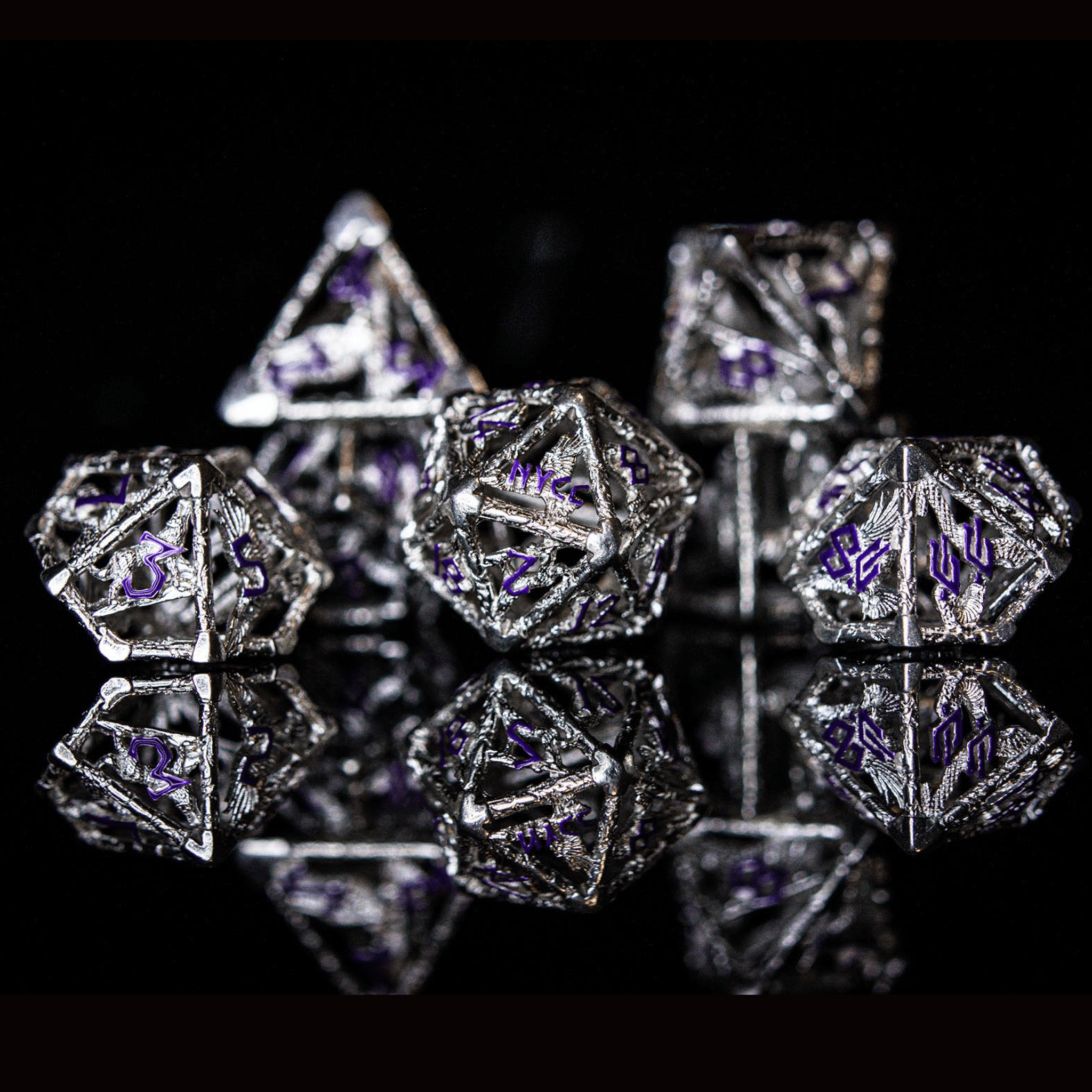 Misty Mountain Gaming hollow NYCC Exclusive Sterling Silver Dice Set - Purple