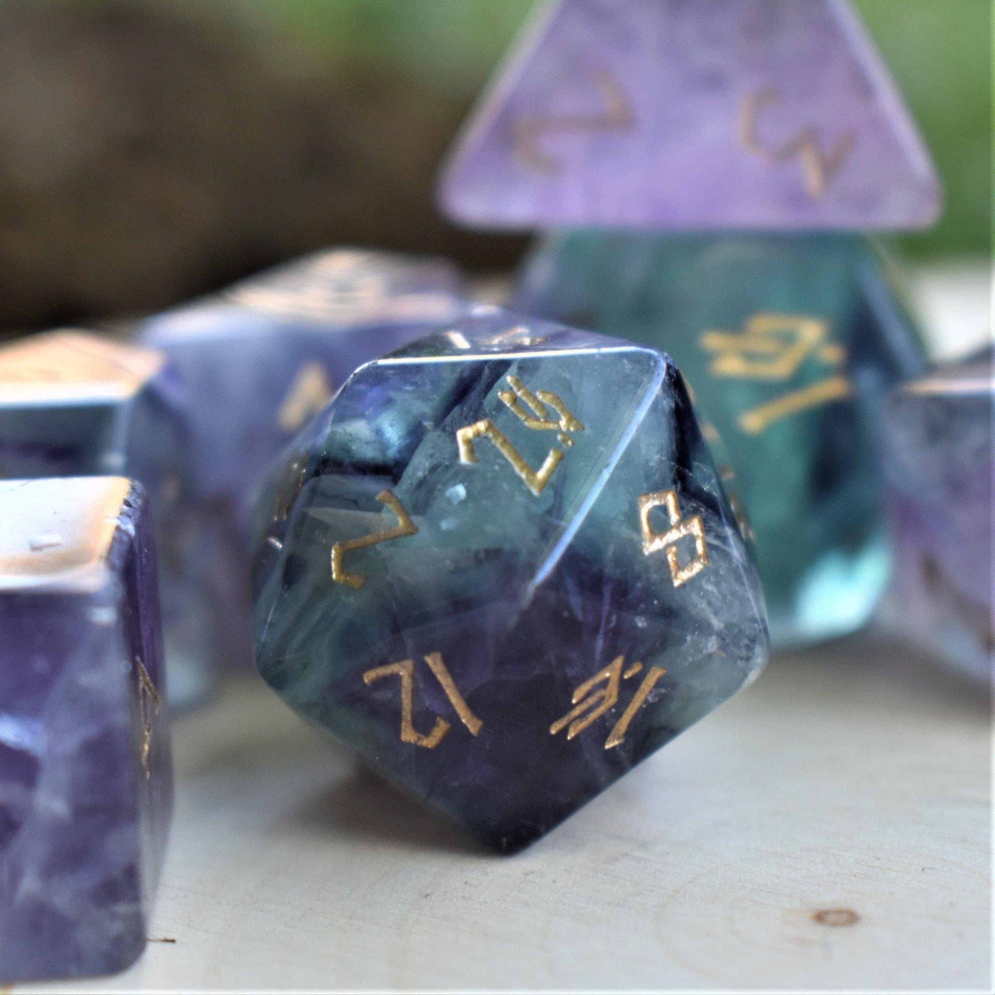 Misty Mountain Gaming Stone/Glass Purple Fluorite Stone Dice Set