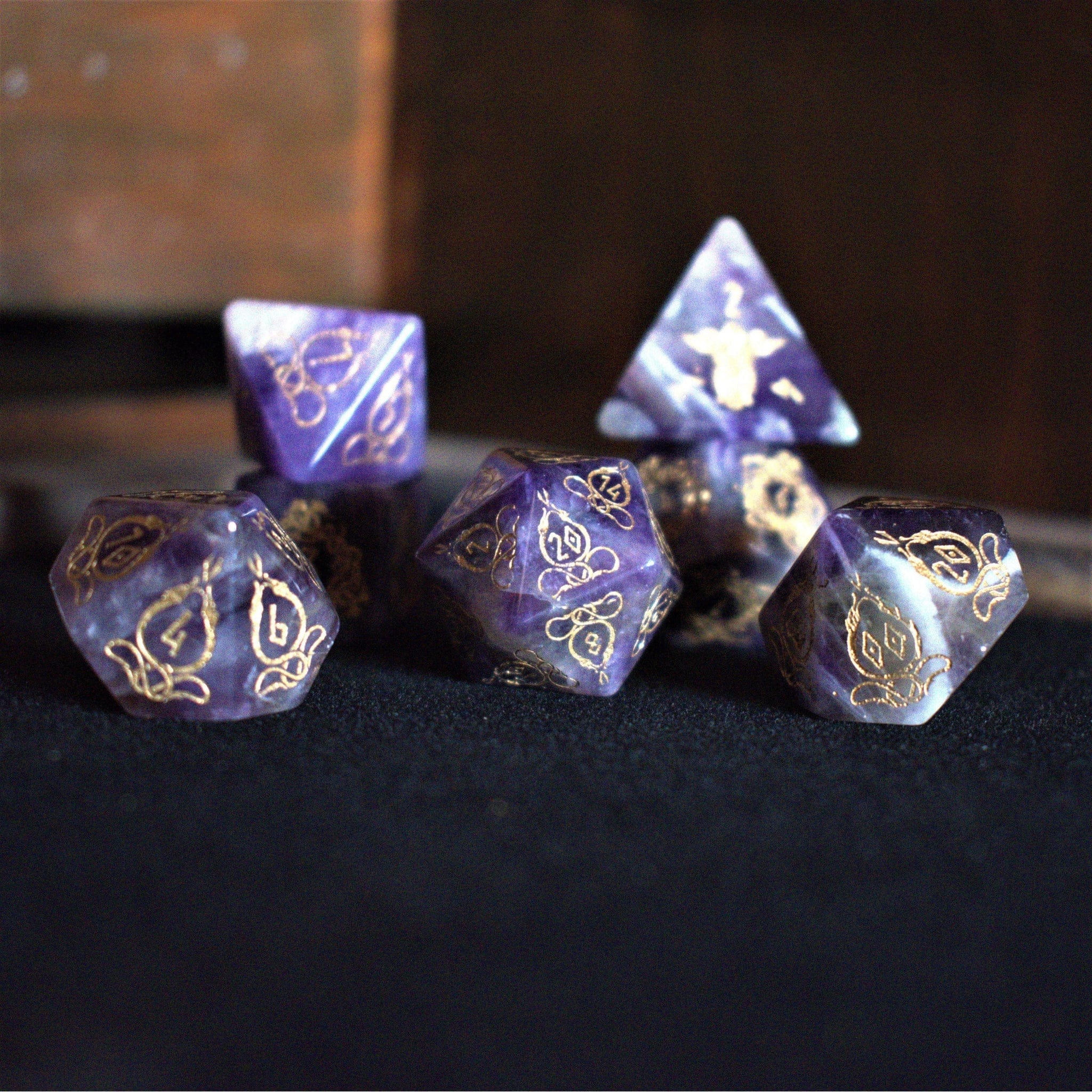 Misty Mountain Gaming Stone/Glass Serpent of Midgard Amethyst Dice Set