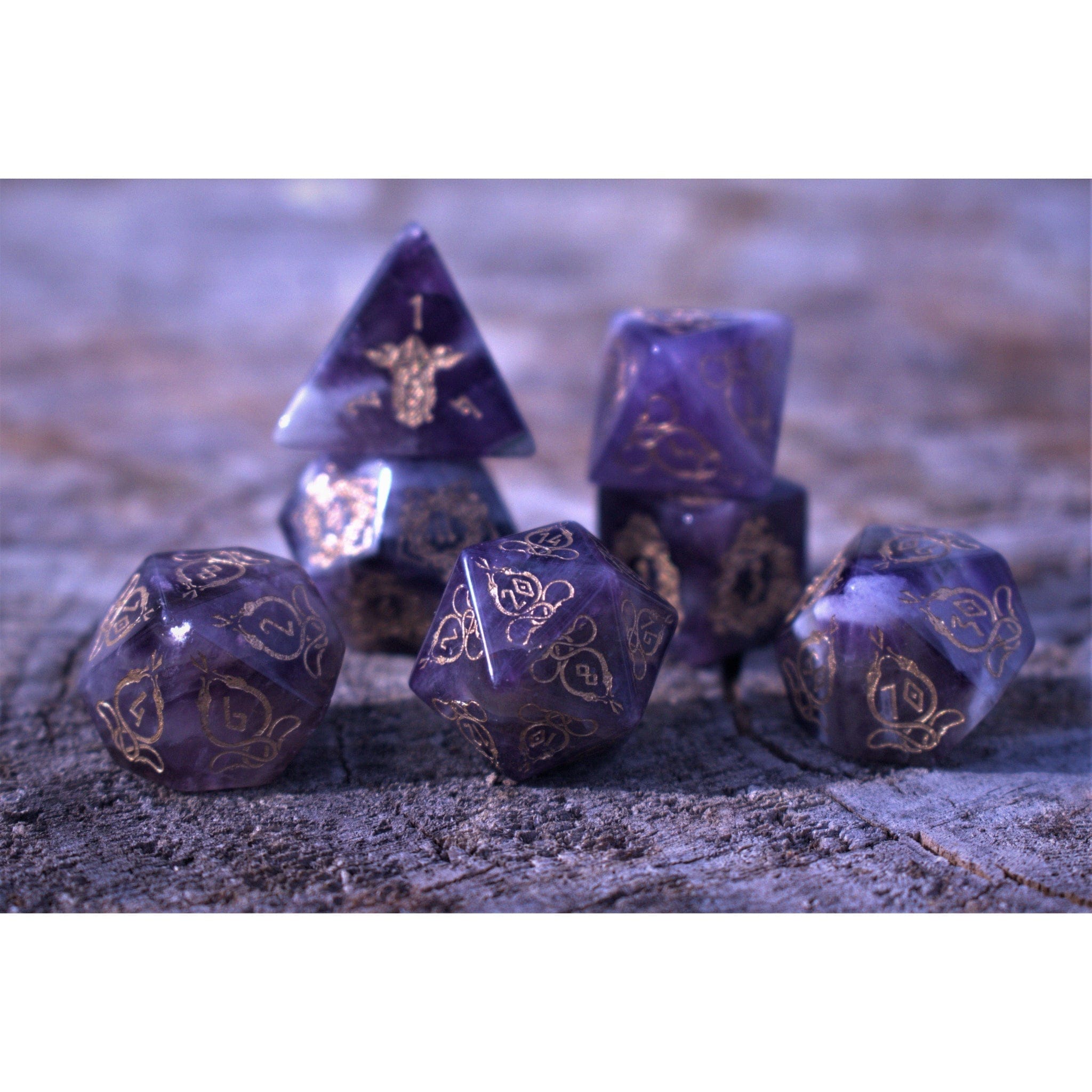 Misty Mountain Gaming Stone/Glass Serpent of Midgard Amethyst Dice Set