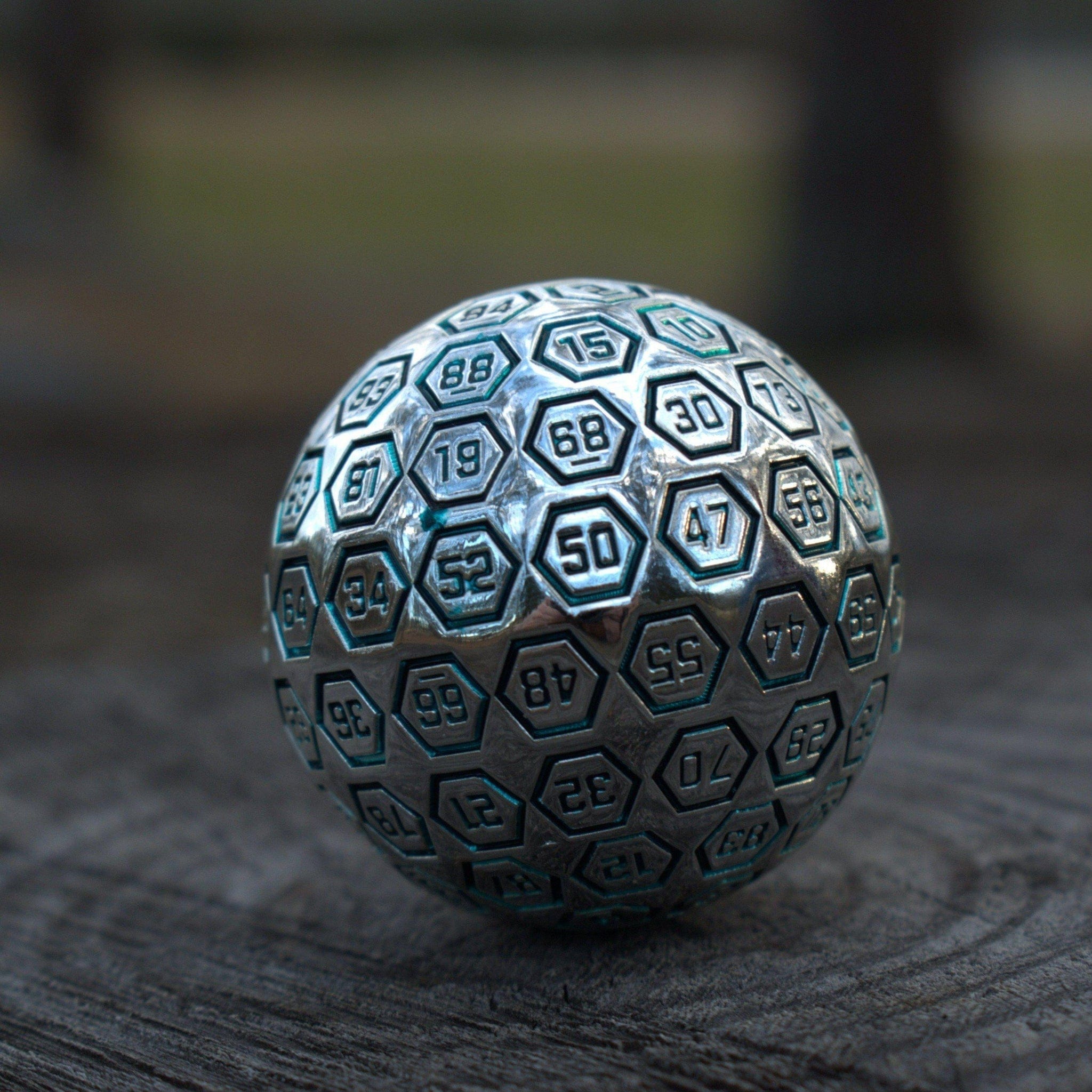 Misty Mountain Gaming D100 The Orb D100 - Aqua and Silver Metal Die
