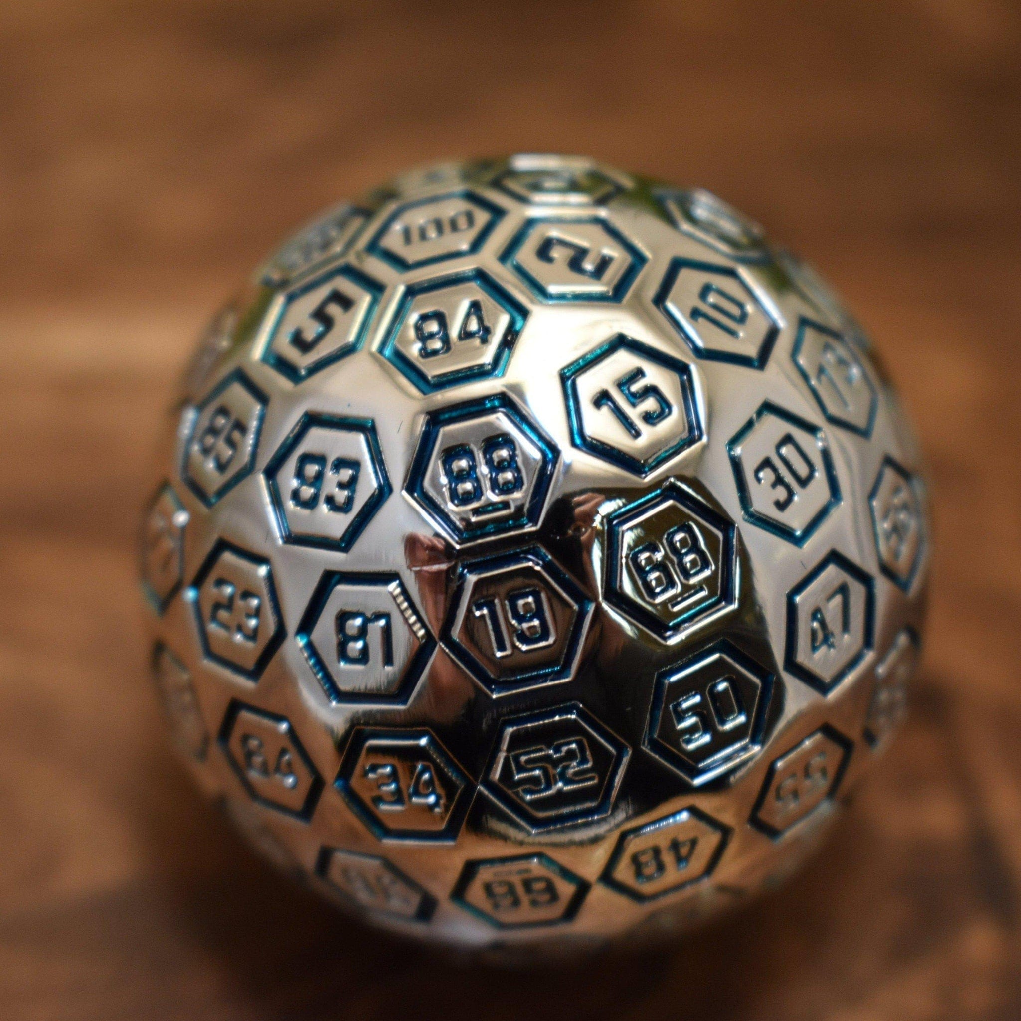 Misty Mountain Gaming D100 The Orb D100 - Aqua and Silver Metal Die