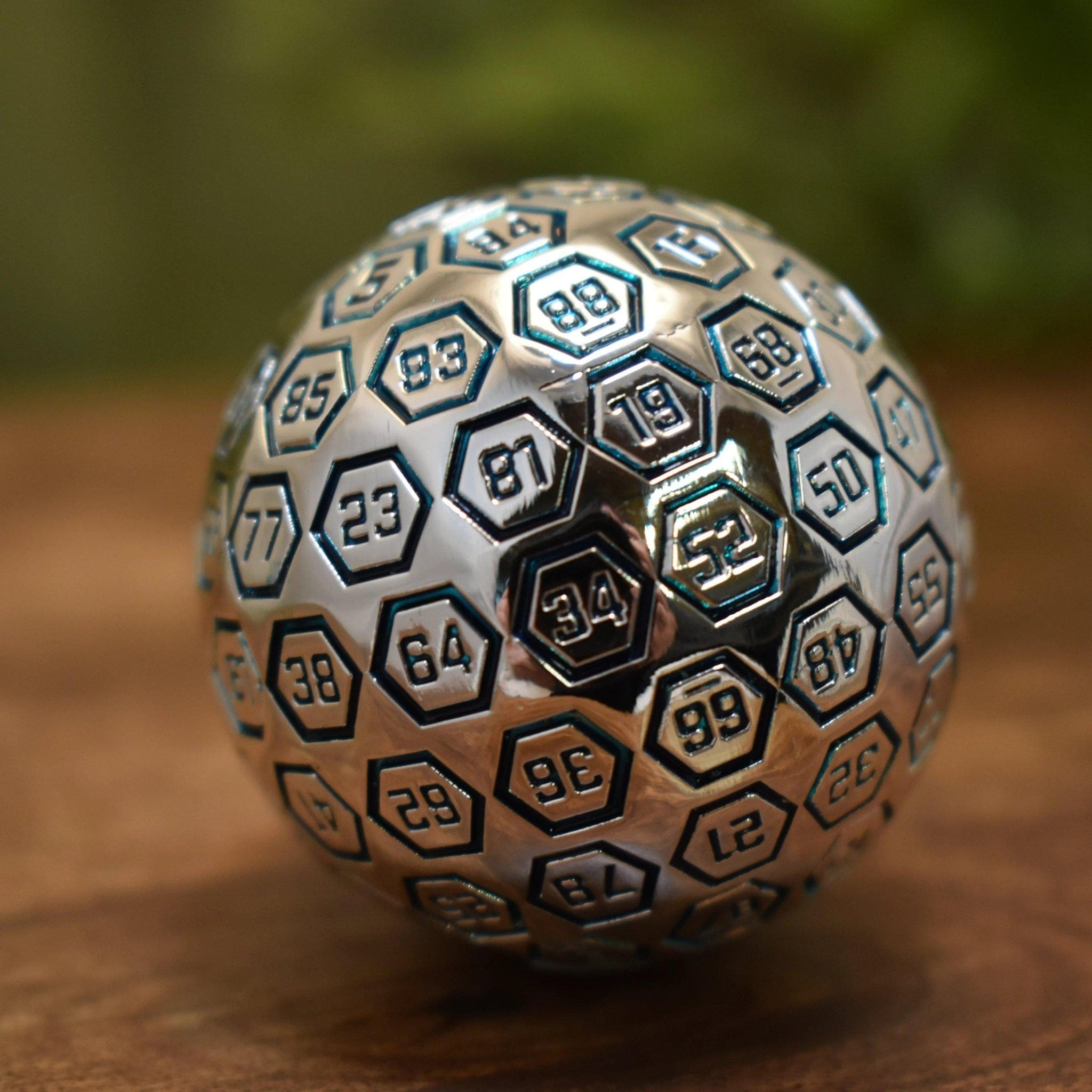 Misty Mountain Gaming D100 The Orb D100 - Aqua and Silver Metal Die