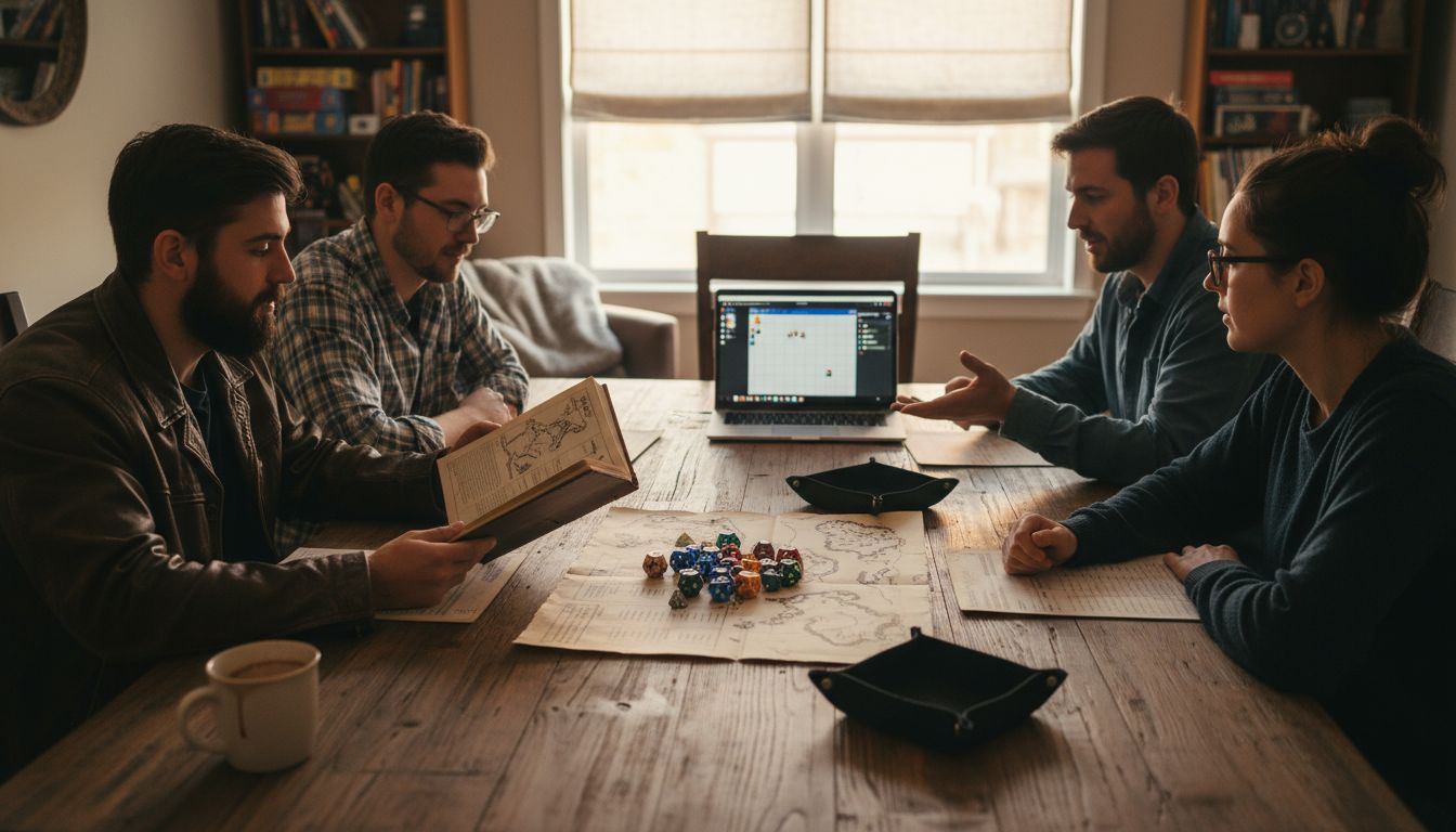 Friends setting up for DnD session