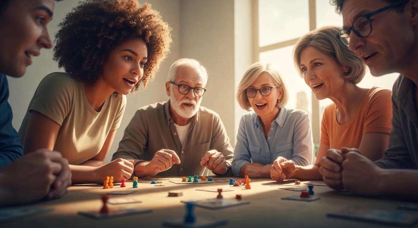Players using wooden balloon fighters in a creative tabletop game, showing fun board game design