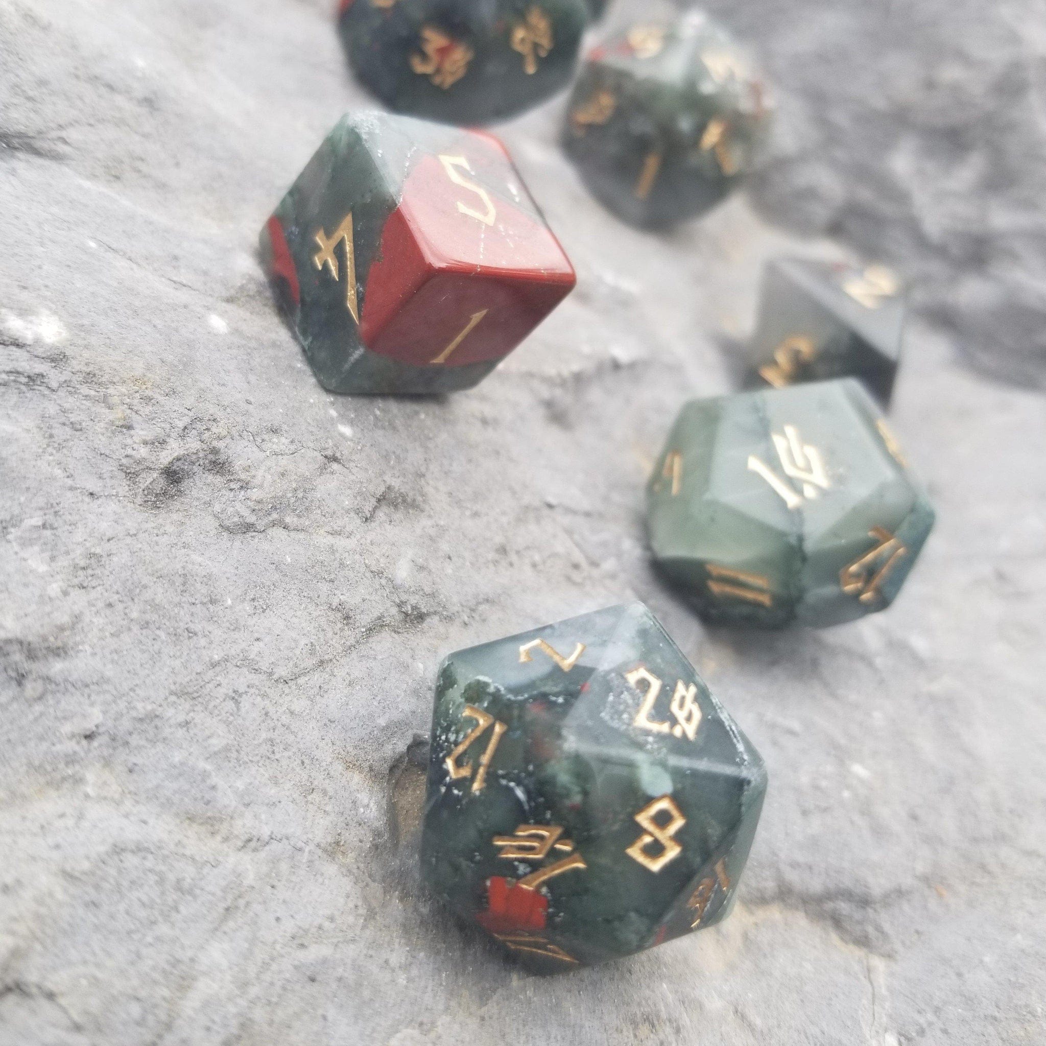 Misty Mountain Gaming Stone/Glass African Bloodstone Stone Dice Set