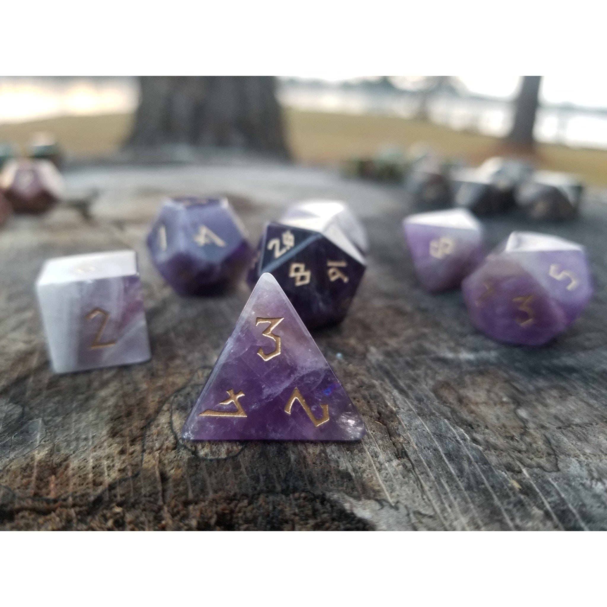 Misty Mountain Gaming Stone/Glass Amethyst Stone Dice Set