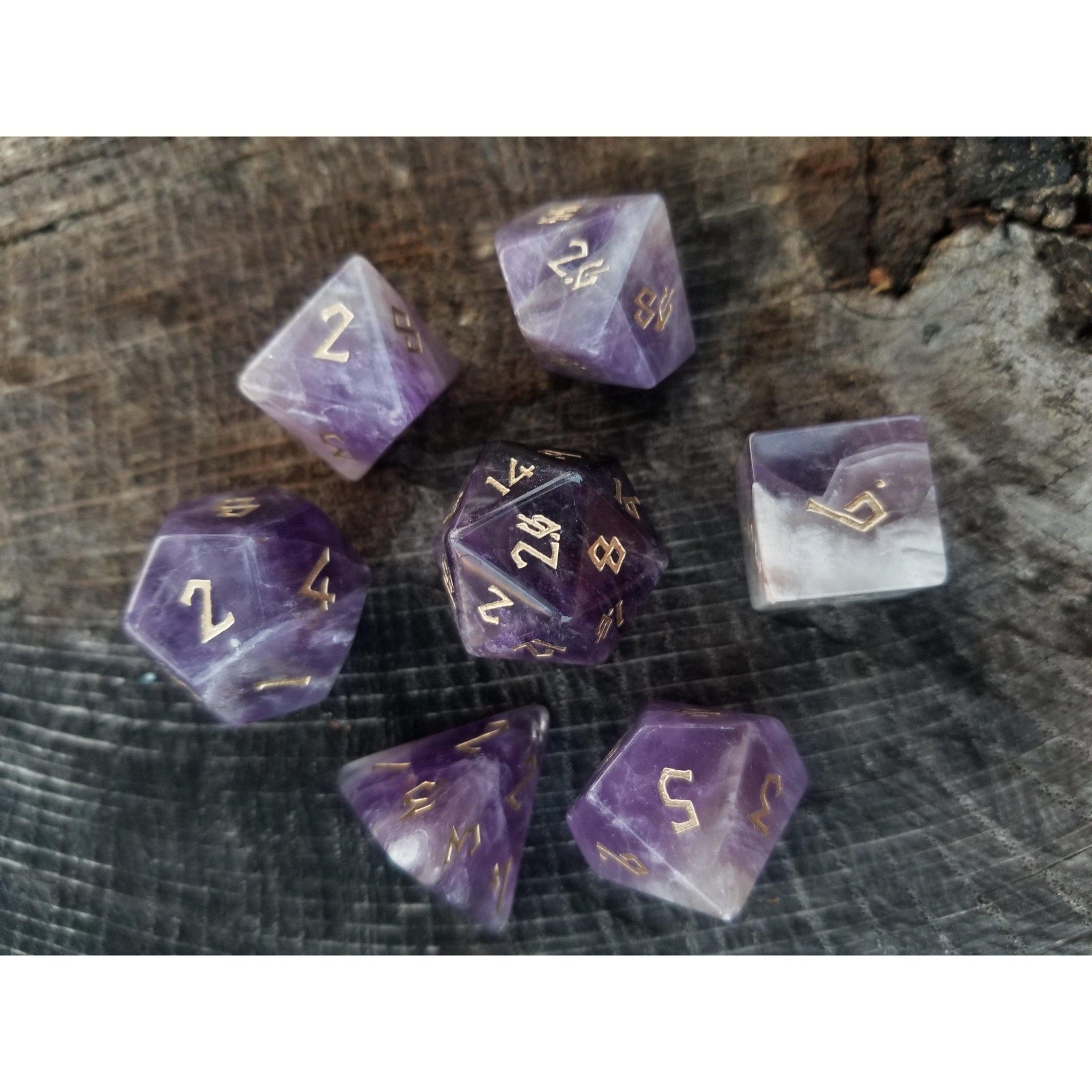 Misty Mountain Gaming Stone/Glass Amethyst Stone Dice Set