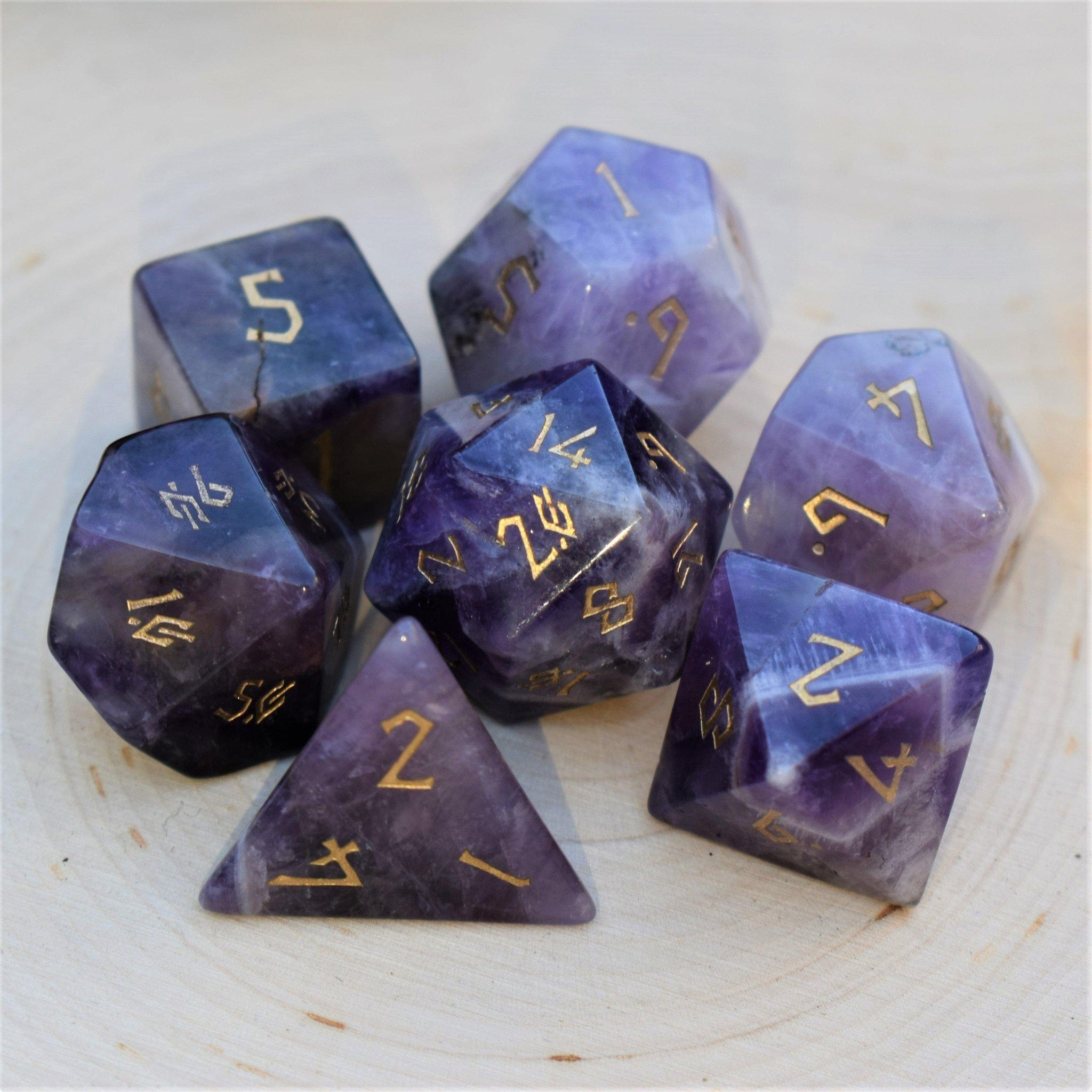 Misty Mountain Gaming Stone/Glass Amethyst Stone Dice Set