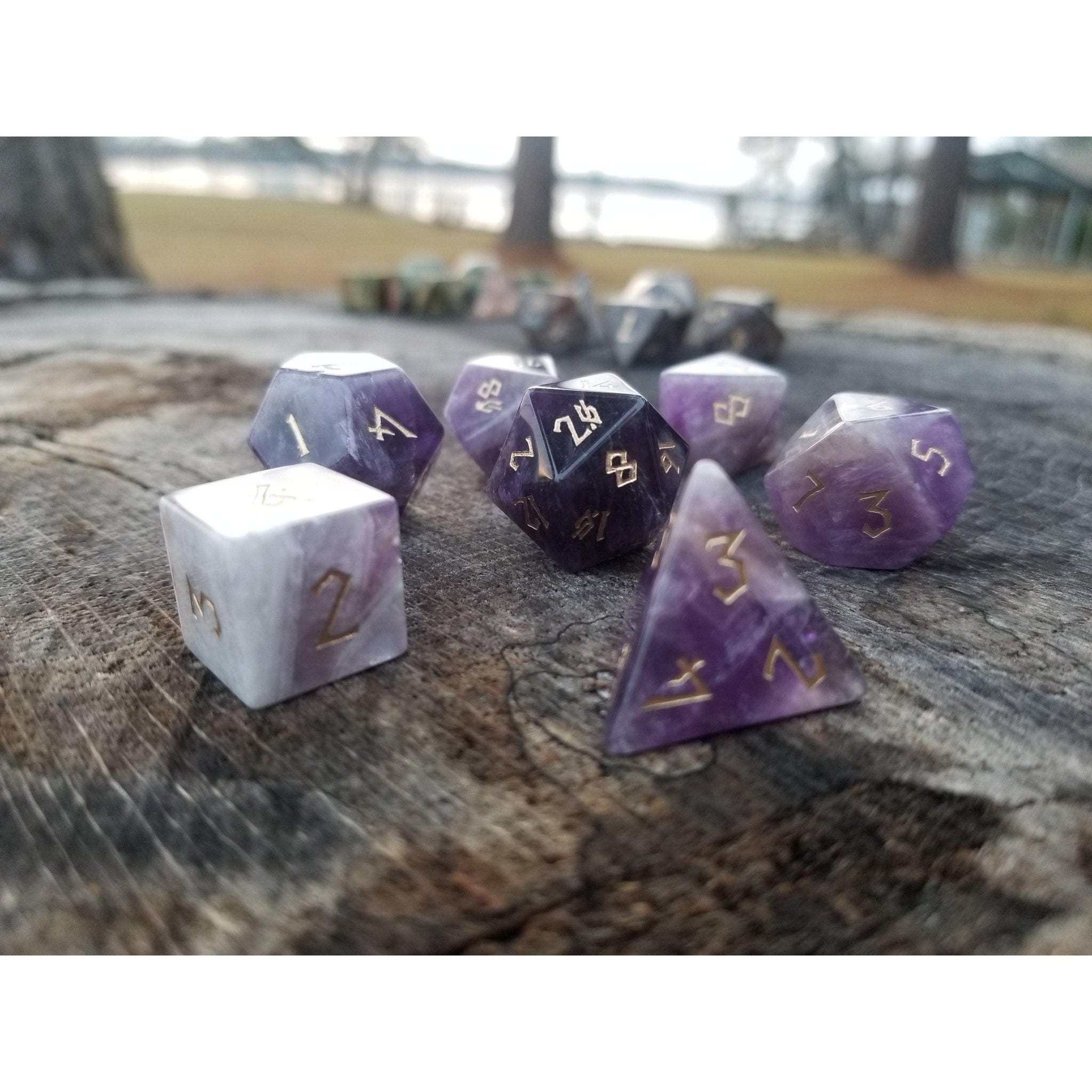 Misty Mountain Gaming Stone/Glass Amethyst Stone Dice Set