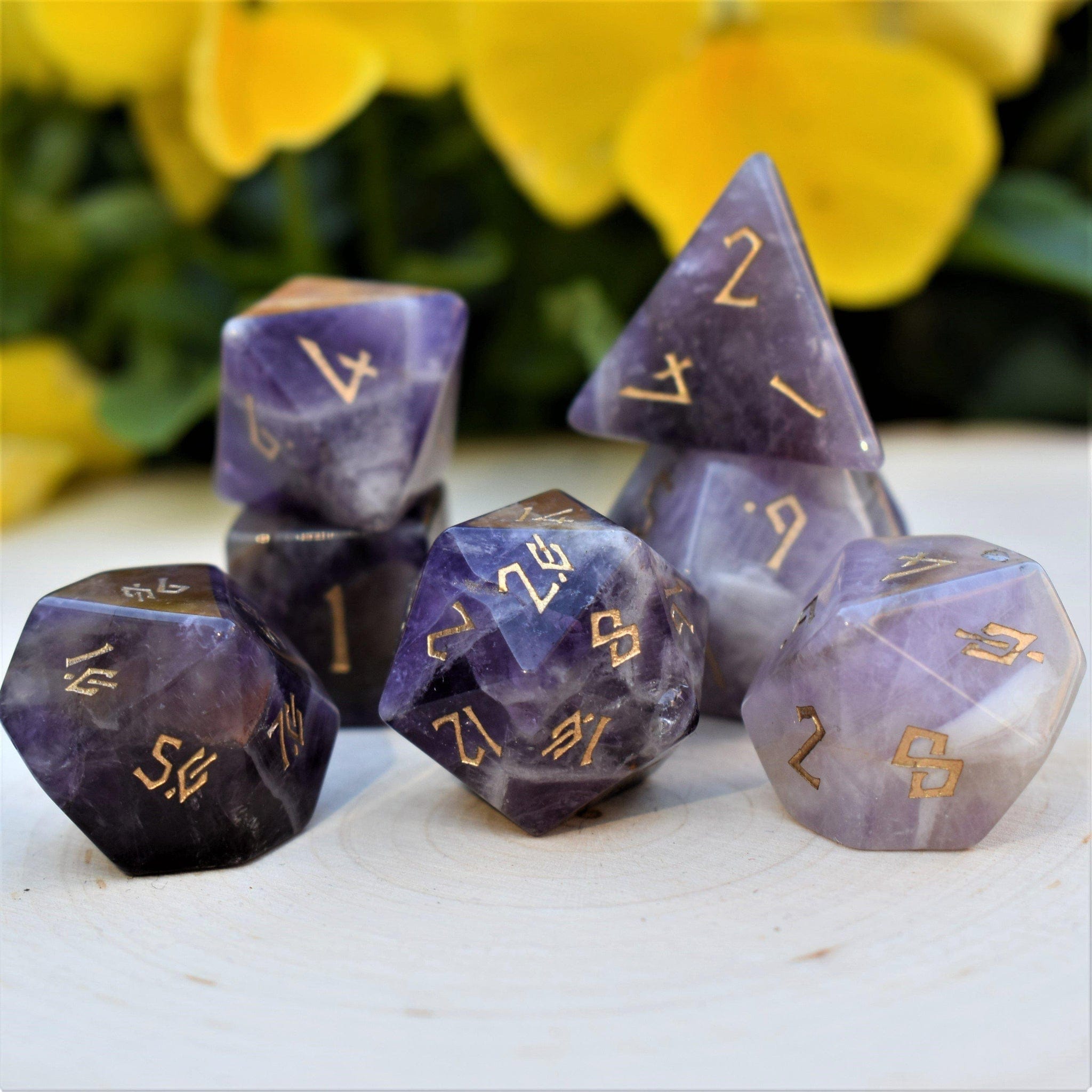 Misty Mountain Gaming Stone/Glass Amethyst Stone Dice Set