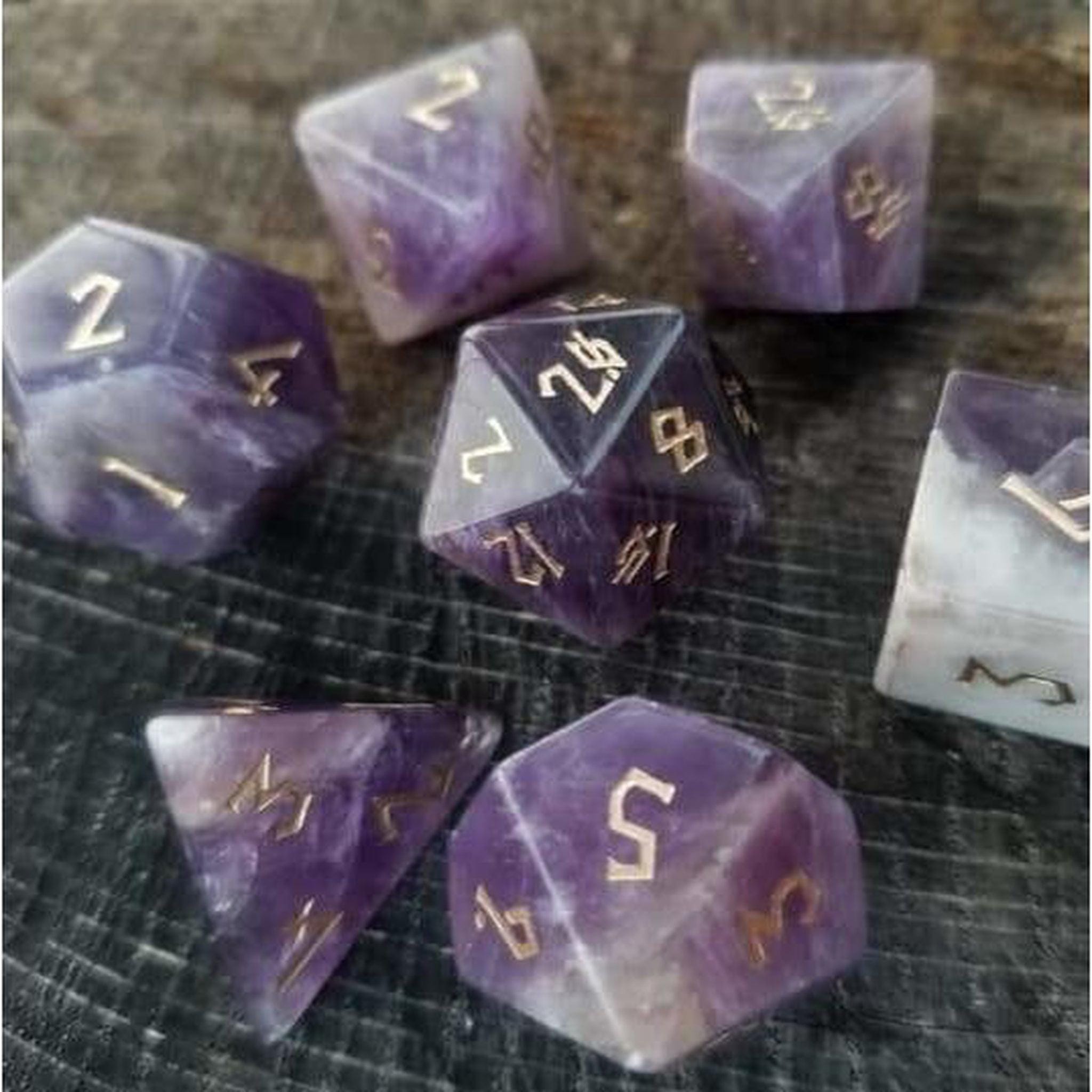 Misty Mountain Gaming Stone/Glass Amethyst Stone Dice Set