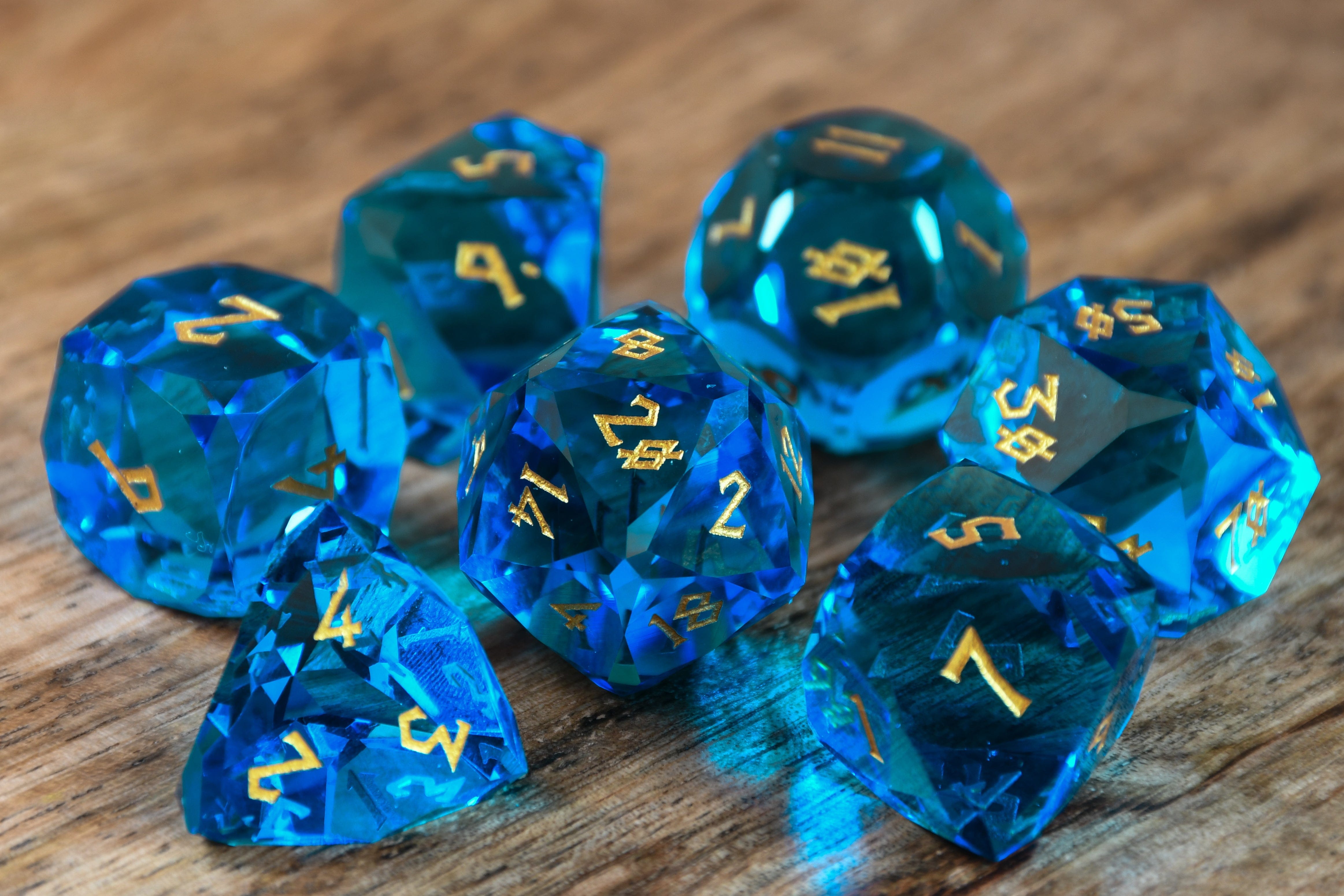 Misty Mountain Gaming Stone/Glass Aquamarine Multifaceted Glass Dice Set