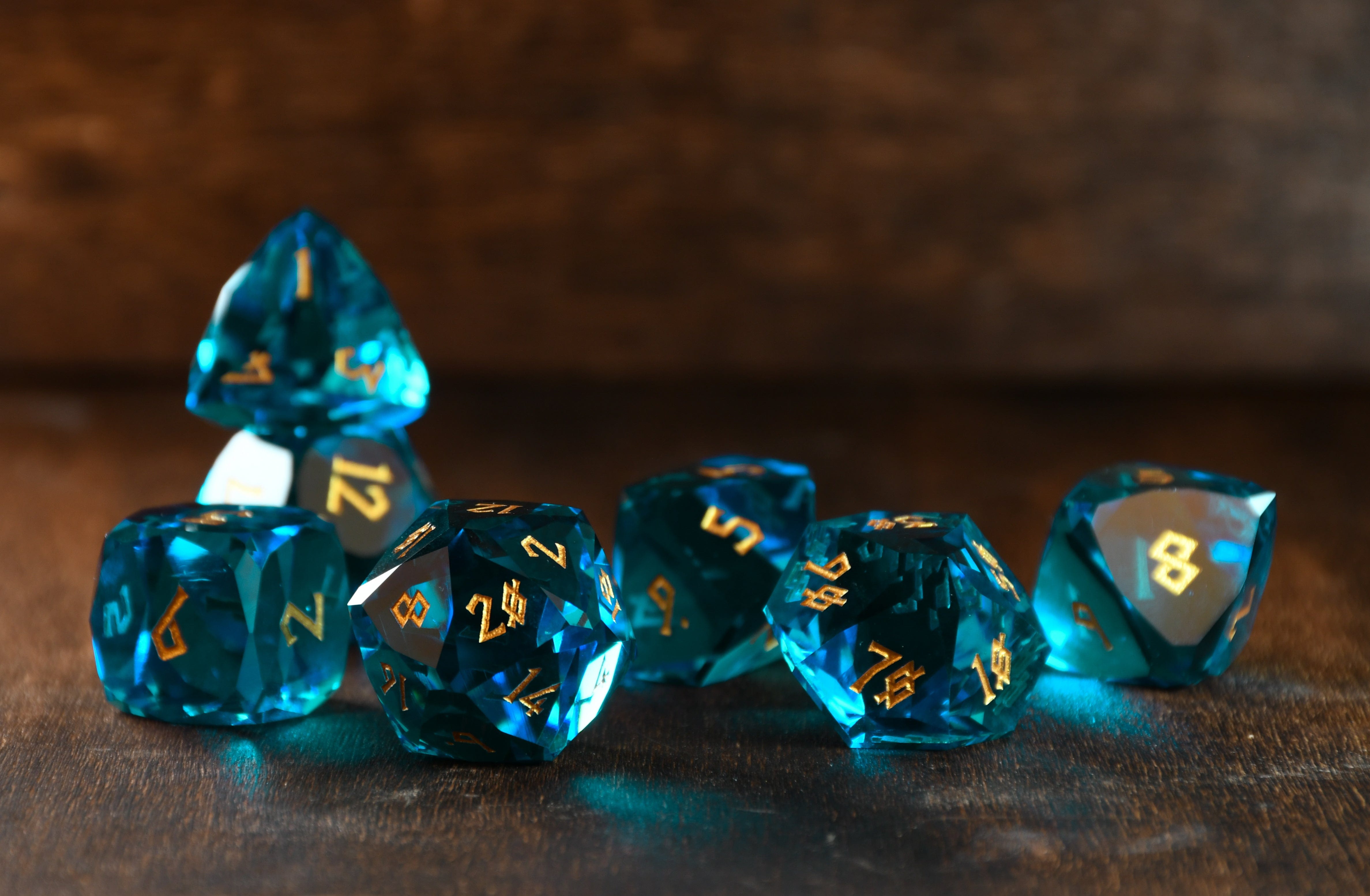 Misty Mountain Gaming Stone/Glass Aquamarine Multifaceted Glass Dice Set