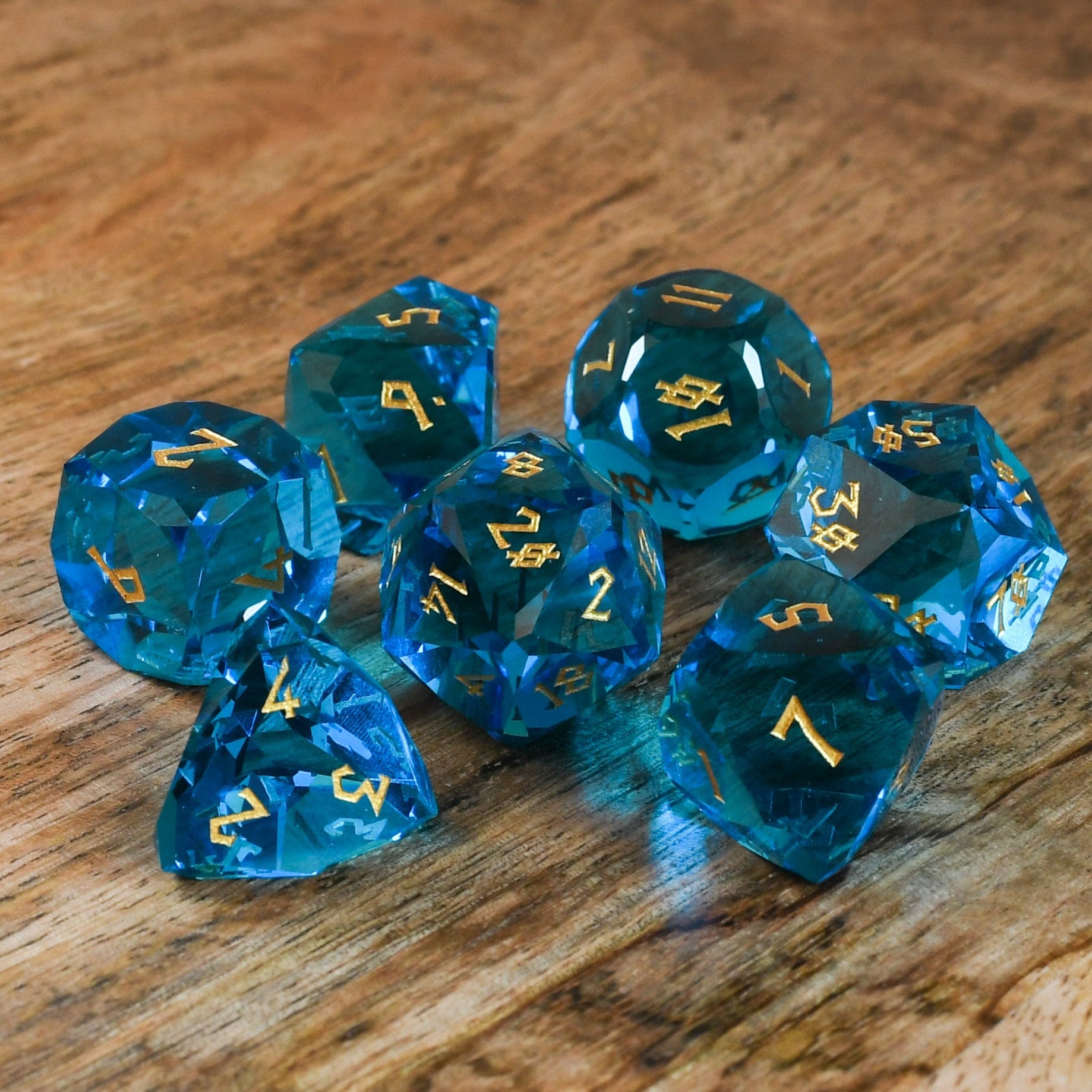 Misty Mountain Gaming Stone/Glass Aquamarine Multifaceted Glass Dice Set